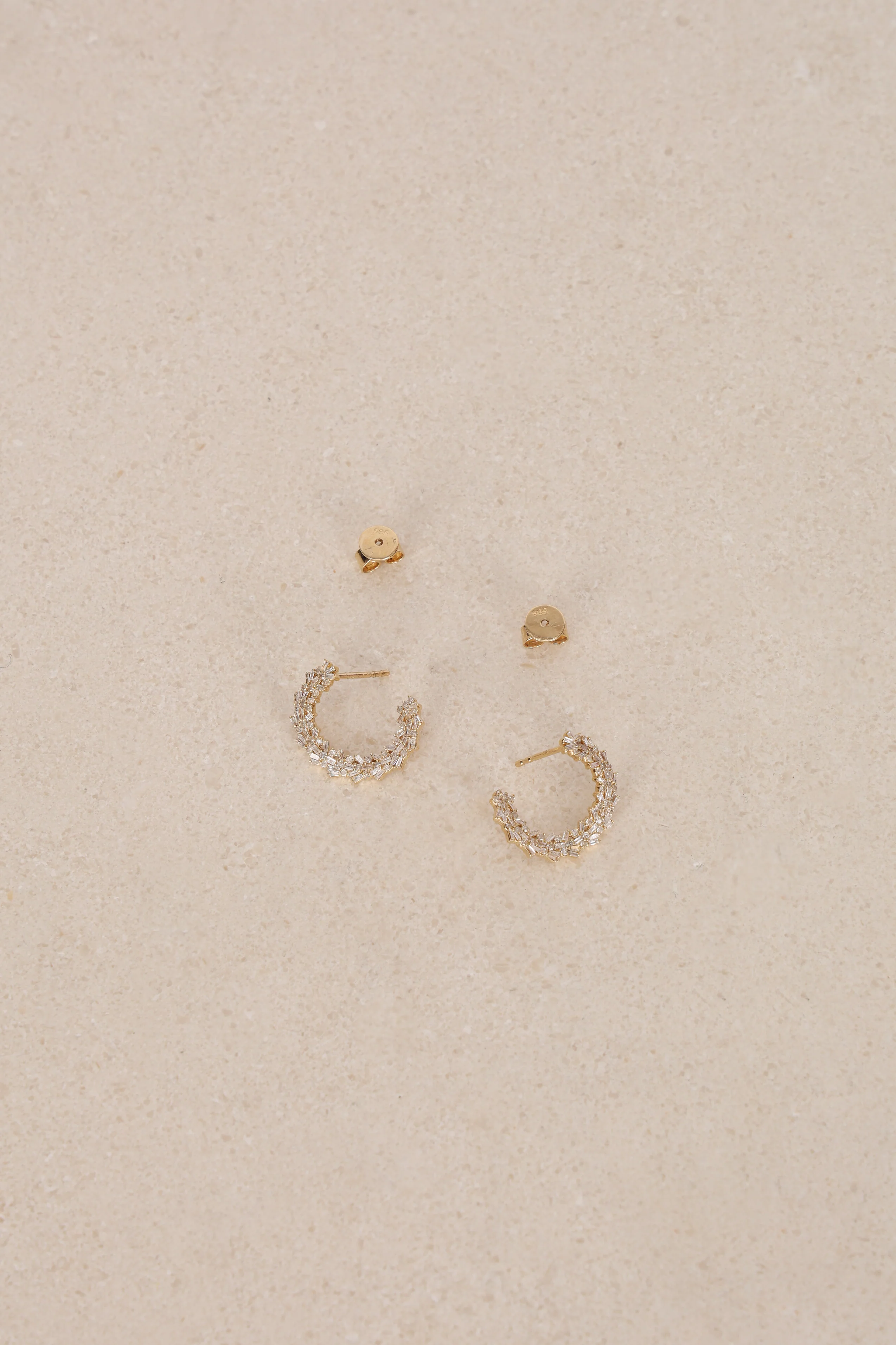 14K Yellow Gold and Diamond Spiral Hoop Earrings - Image 3