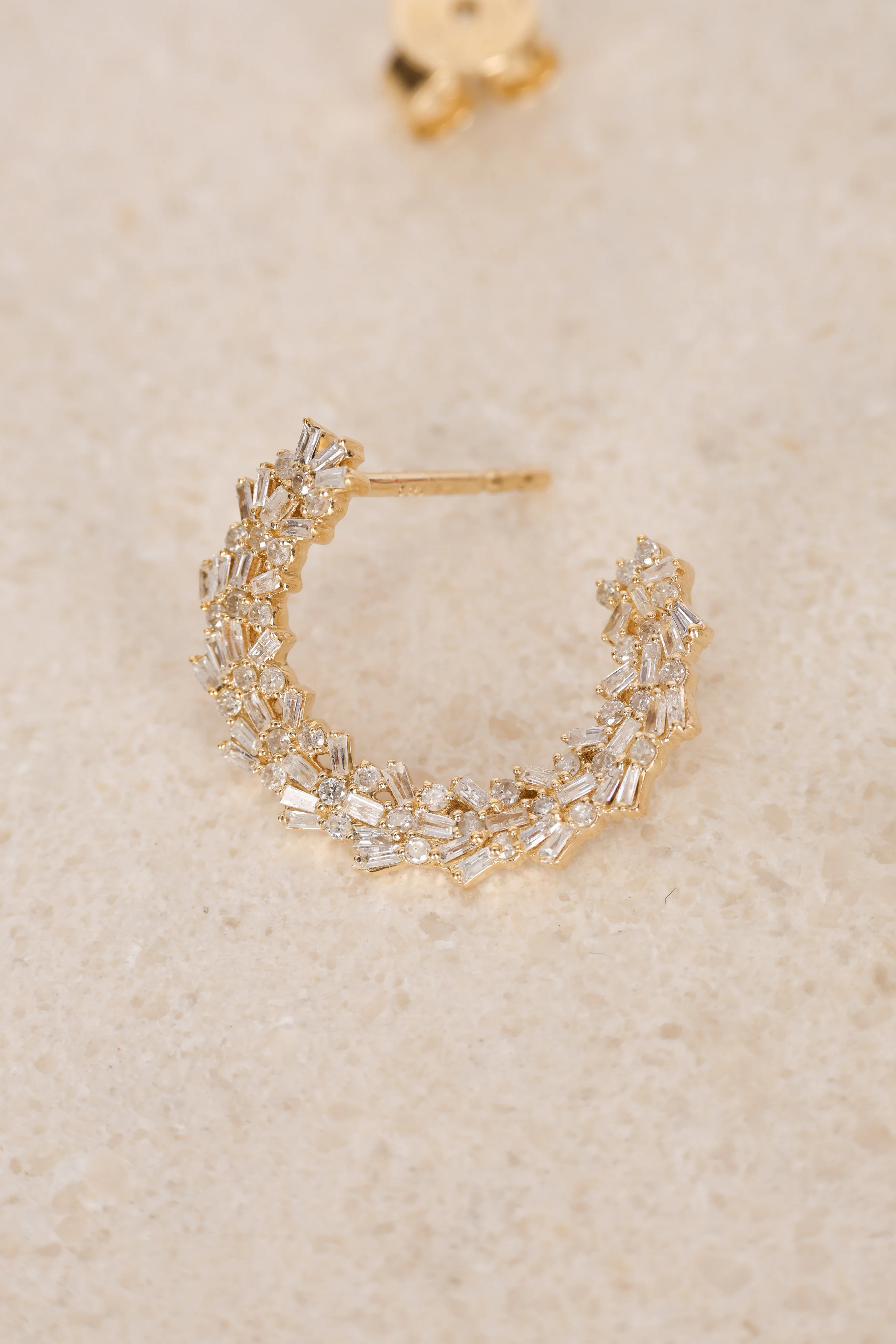 14K Yellow Gold and Diamond Spiral Hoop Earrings - Image 4