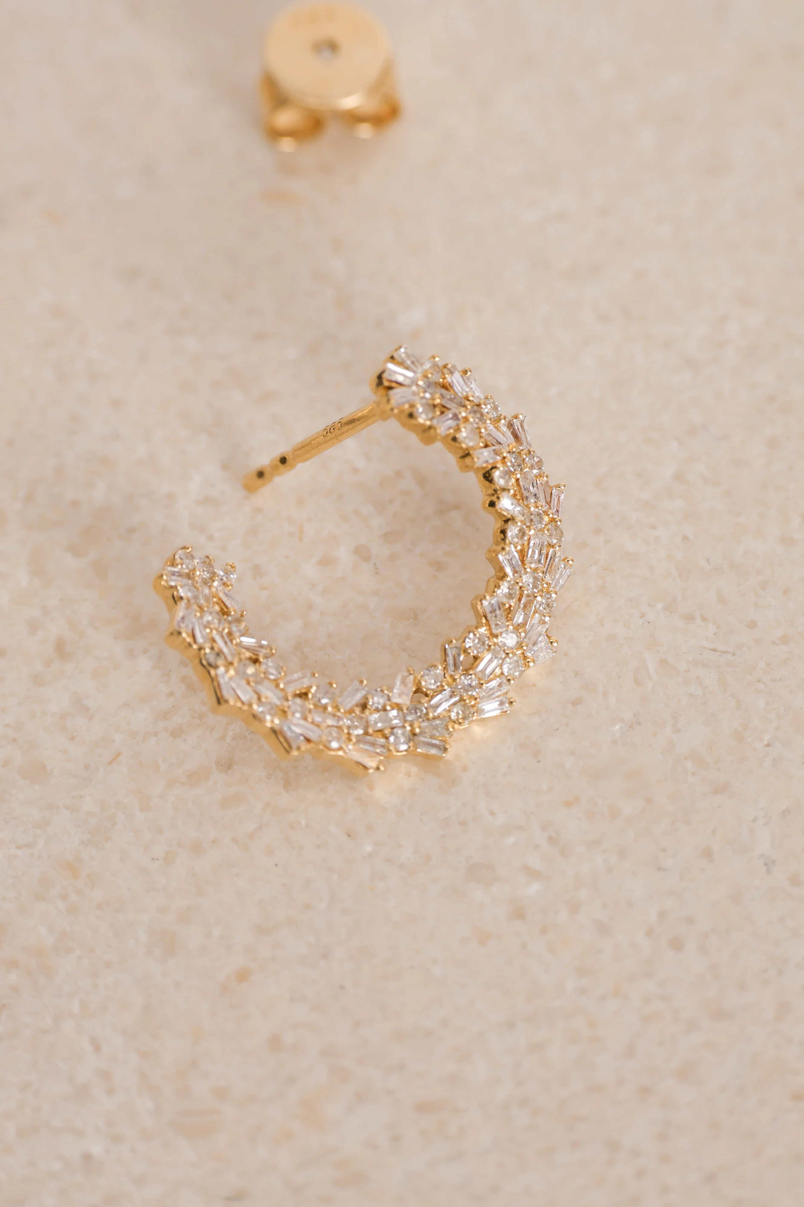 14K Yellow Gold and Diamond Spiral Hoop Earrings - Image 5