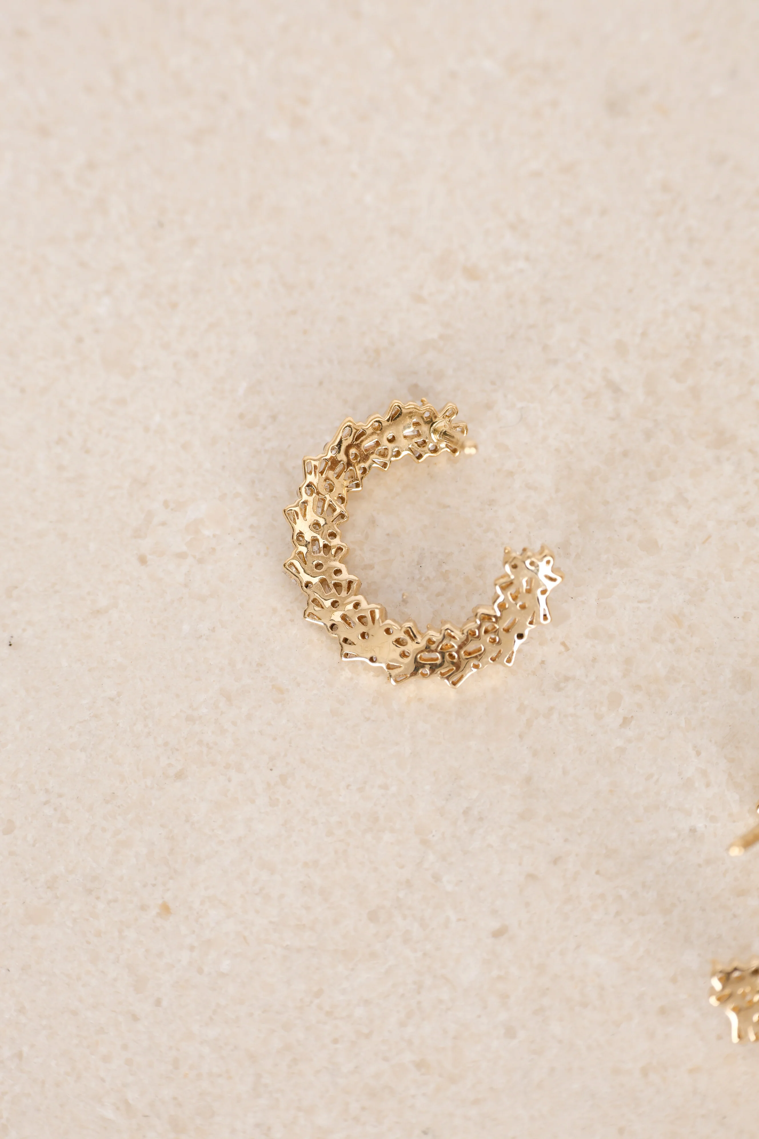 14K Yellow Gold and Diamond Spiral Hoop Earrings - Image 7