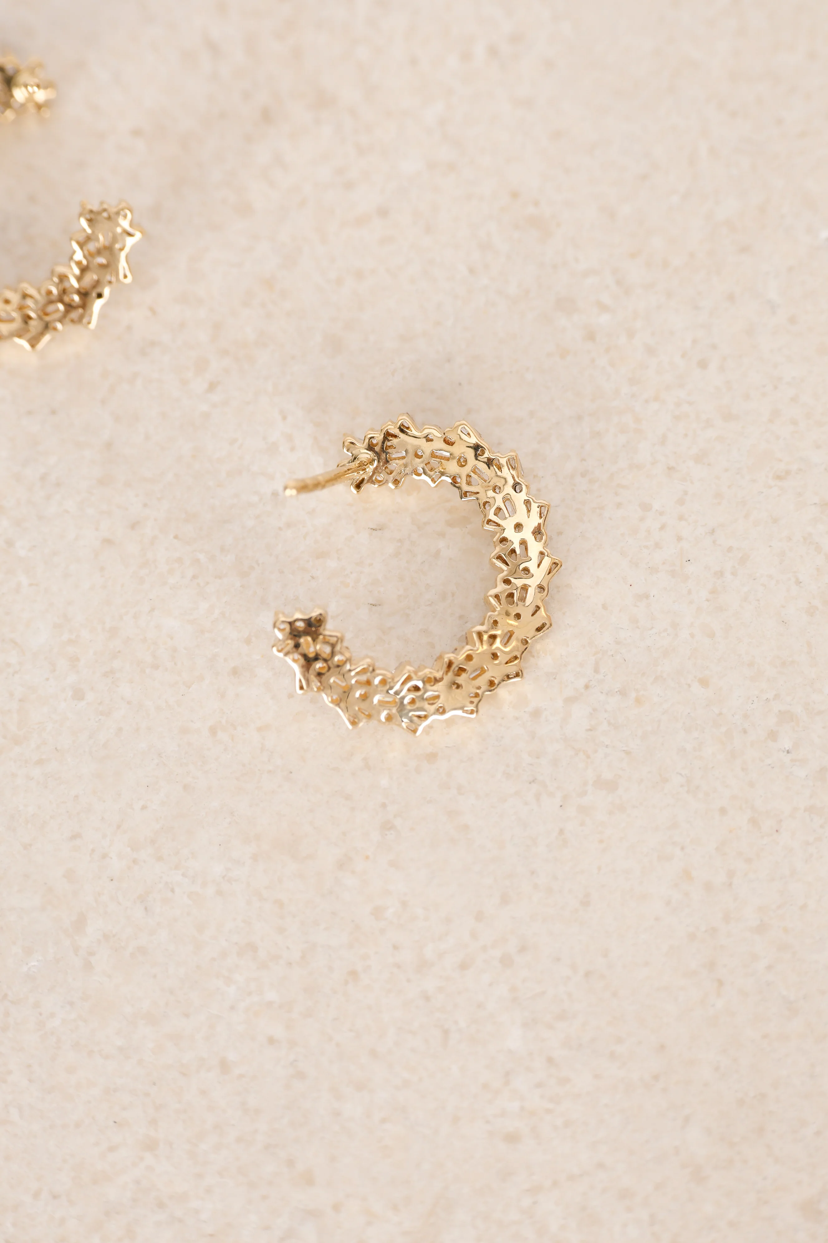 14K Yellow Gold and Diamond Spiral Hoop Earrings - Image 8
