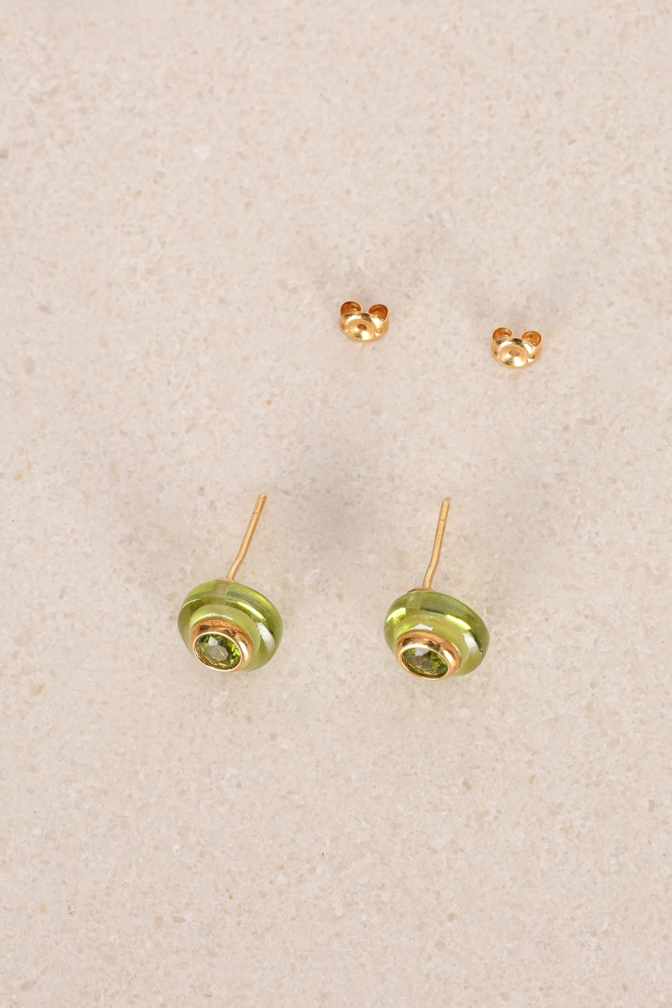 18K Yellow Gold Green Crystal Orb Earrings - Image 3
