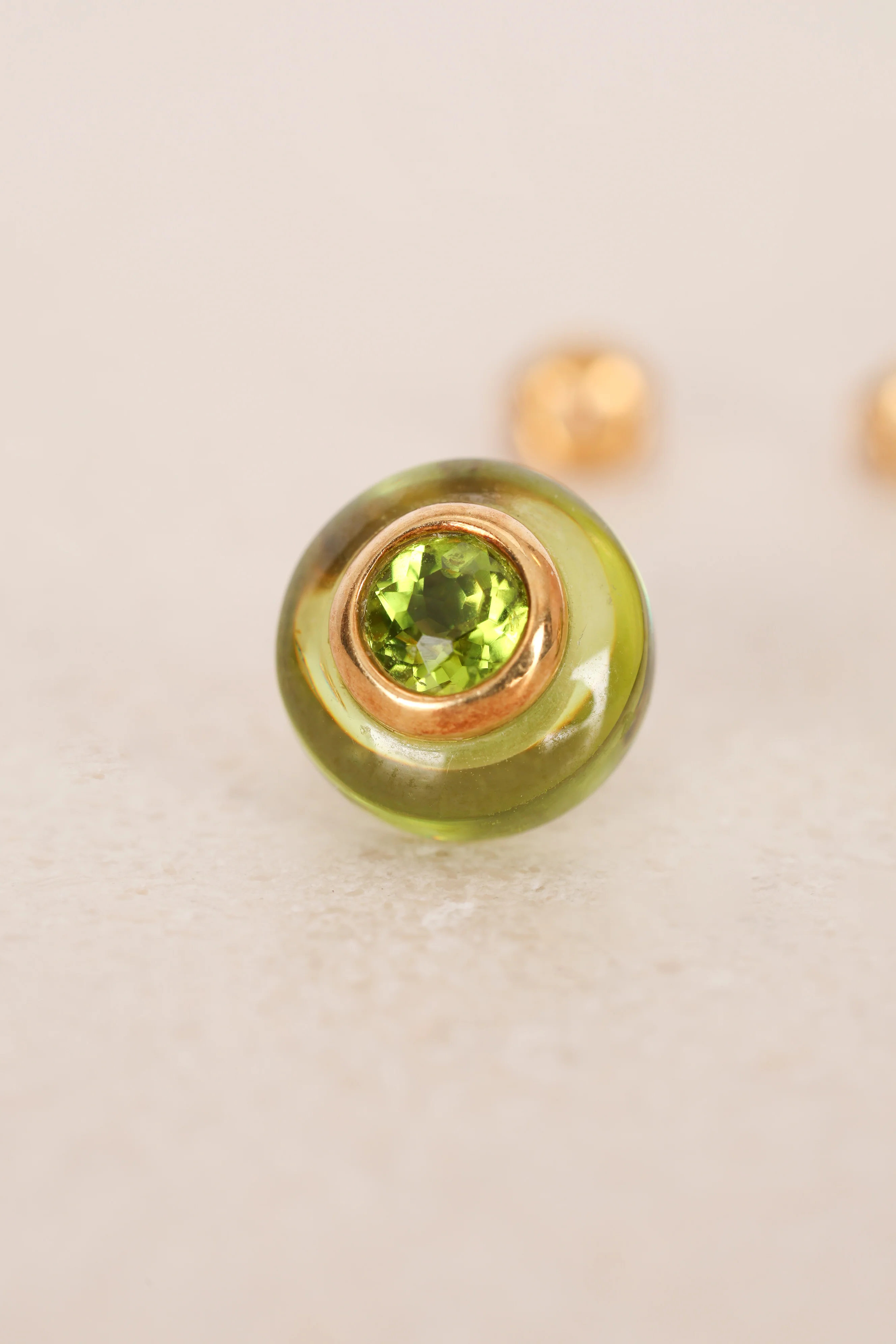 18K Yellow Gold Green Crystal Orb Earrings - Image 4