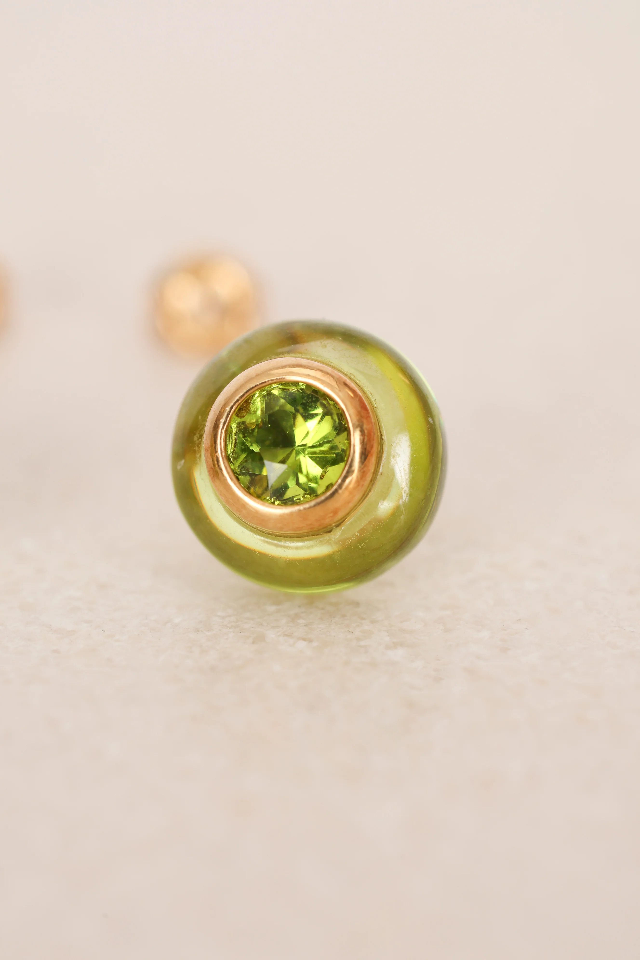 18K Yellow Gold Green Crystal Orb Earrings - Image 5