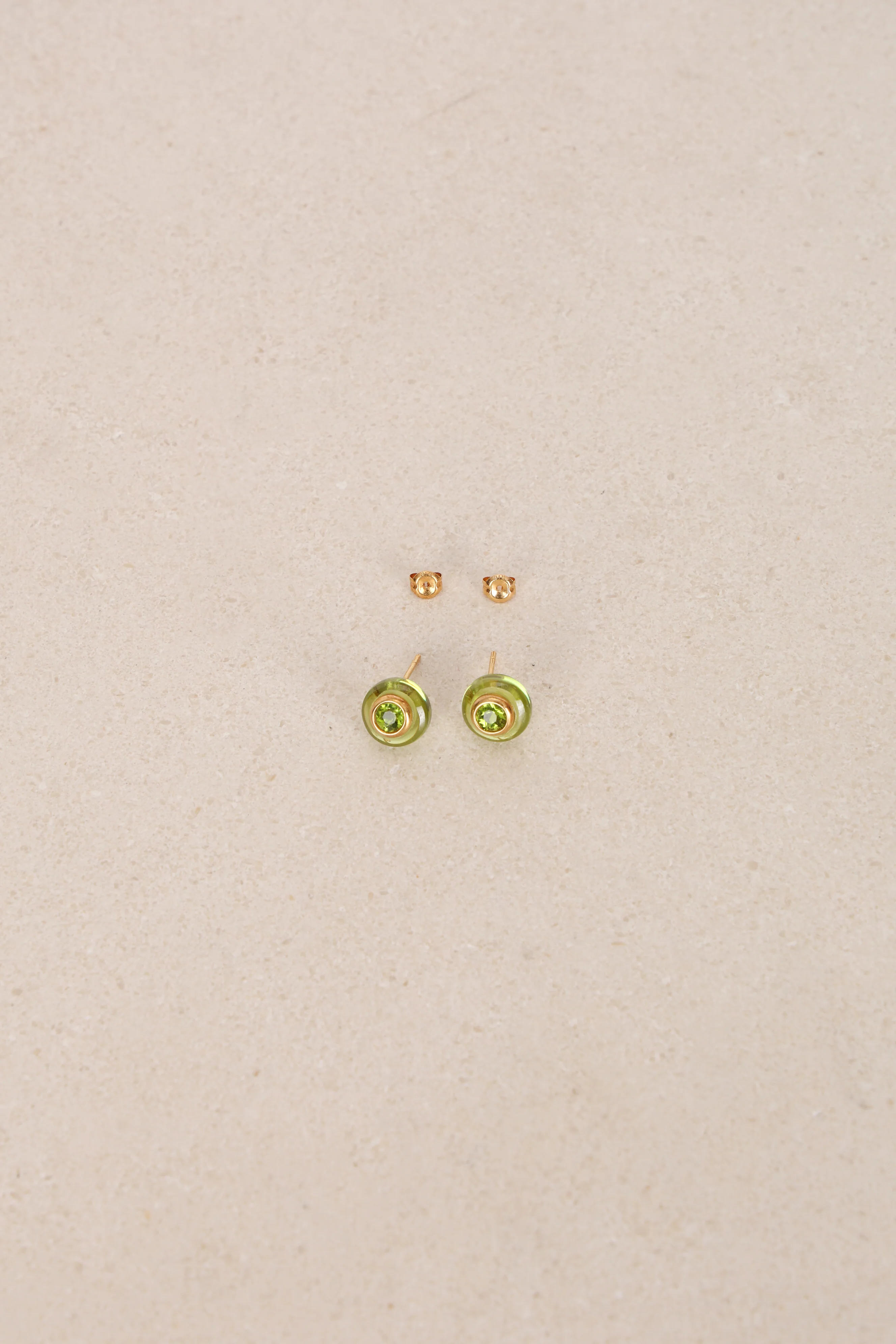 18K Yellow Gold Green Crystal Orb Earrings - Image 7