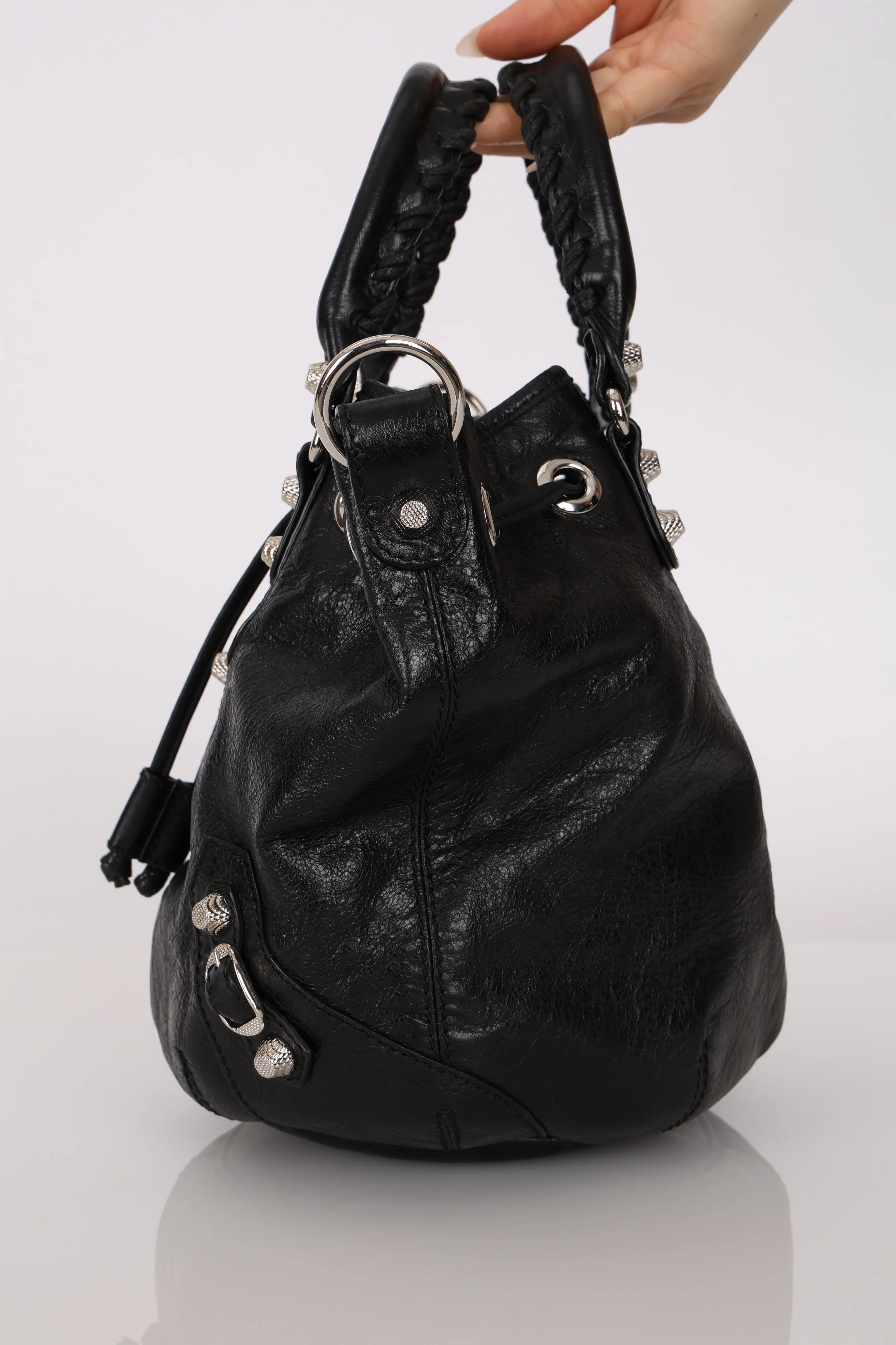Balenciaga 2013 Black Arena Giant 12 Pompom Small Bucket Bag - Image 10