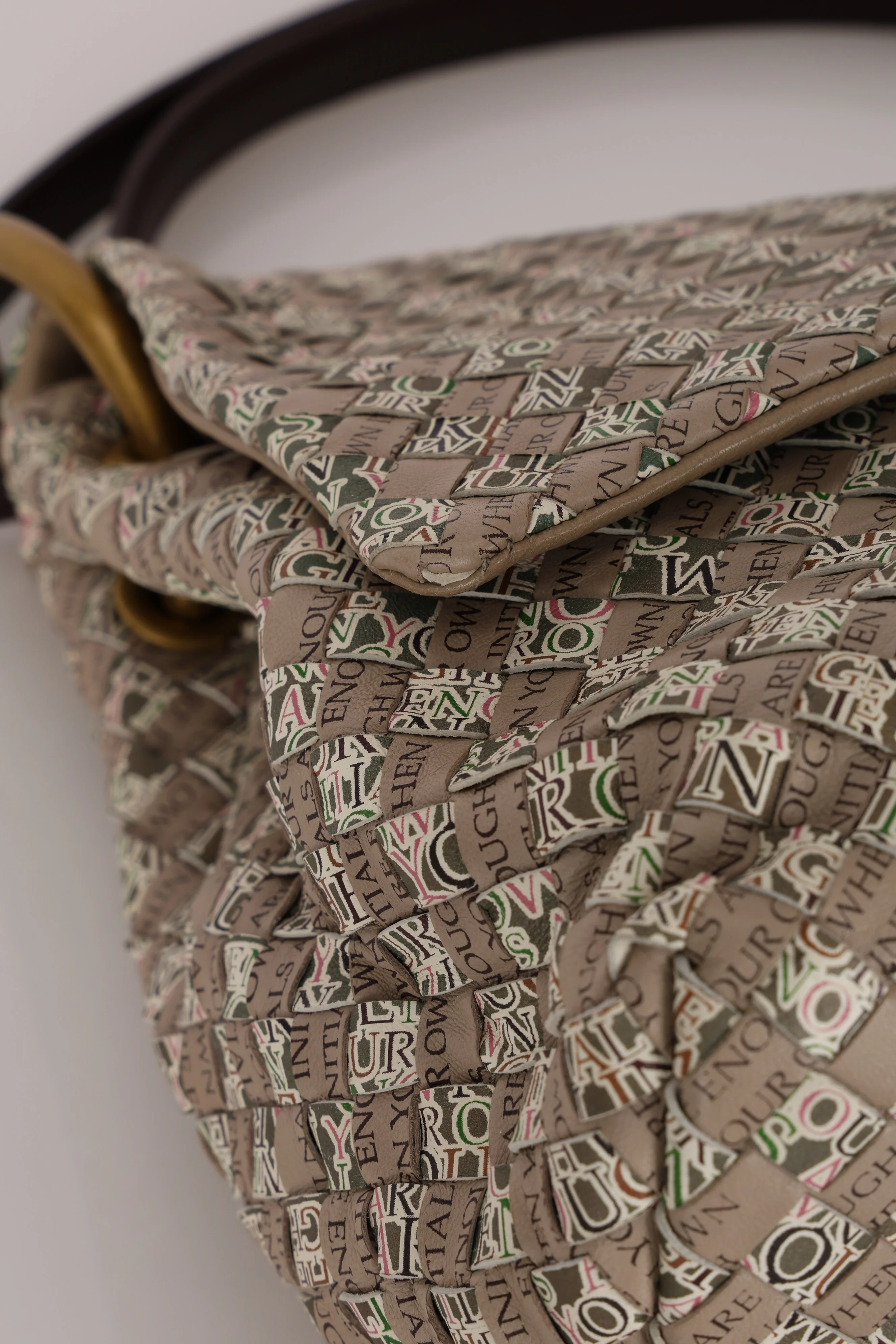 Rare Bottega Veneta 2008 Ayers Newspaper Script Intrecciato Shoulder Bag - Image 12