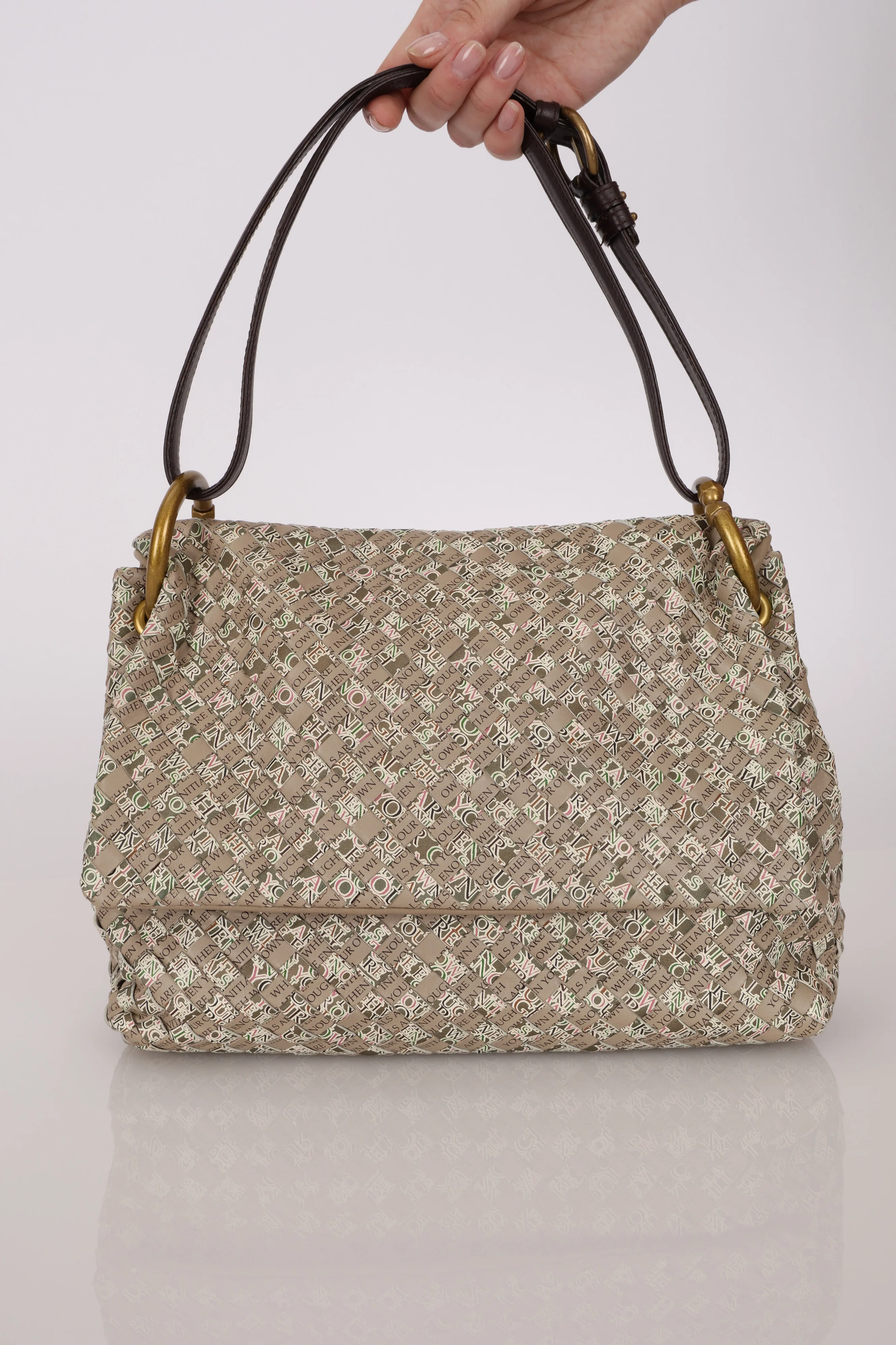 Rare Bottega Veneta 2008 Ayers Newspaper Script Intrecciato Shoulder Bag - Image 6