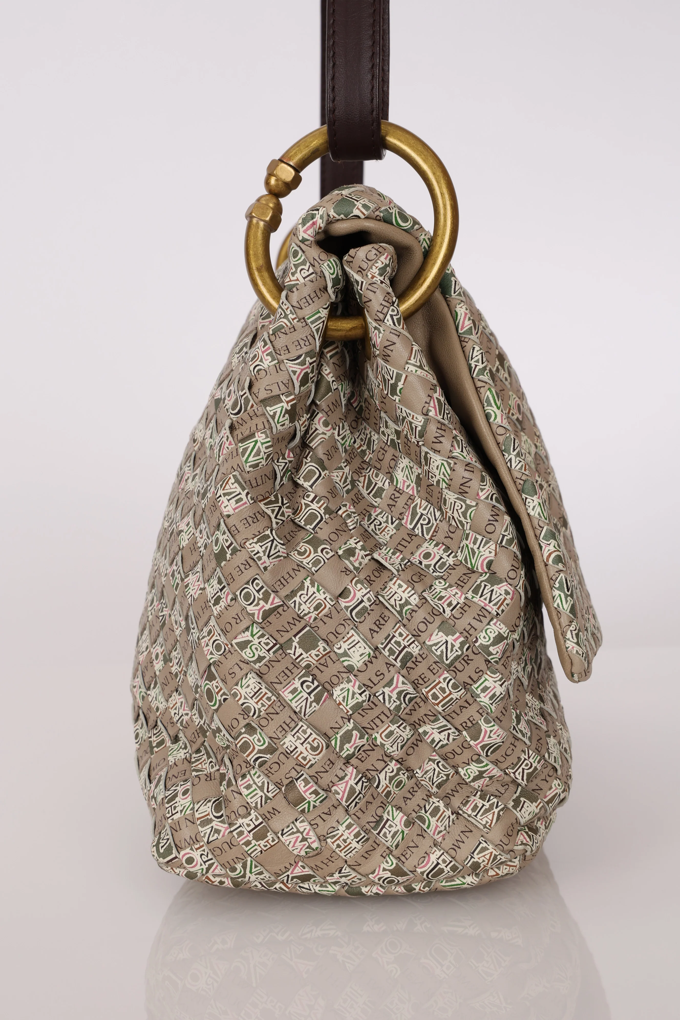 Rare Bottega Veneta 2008 Ayers Newspaper Script Intrecciato Shoulder Bag - Image 7