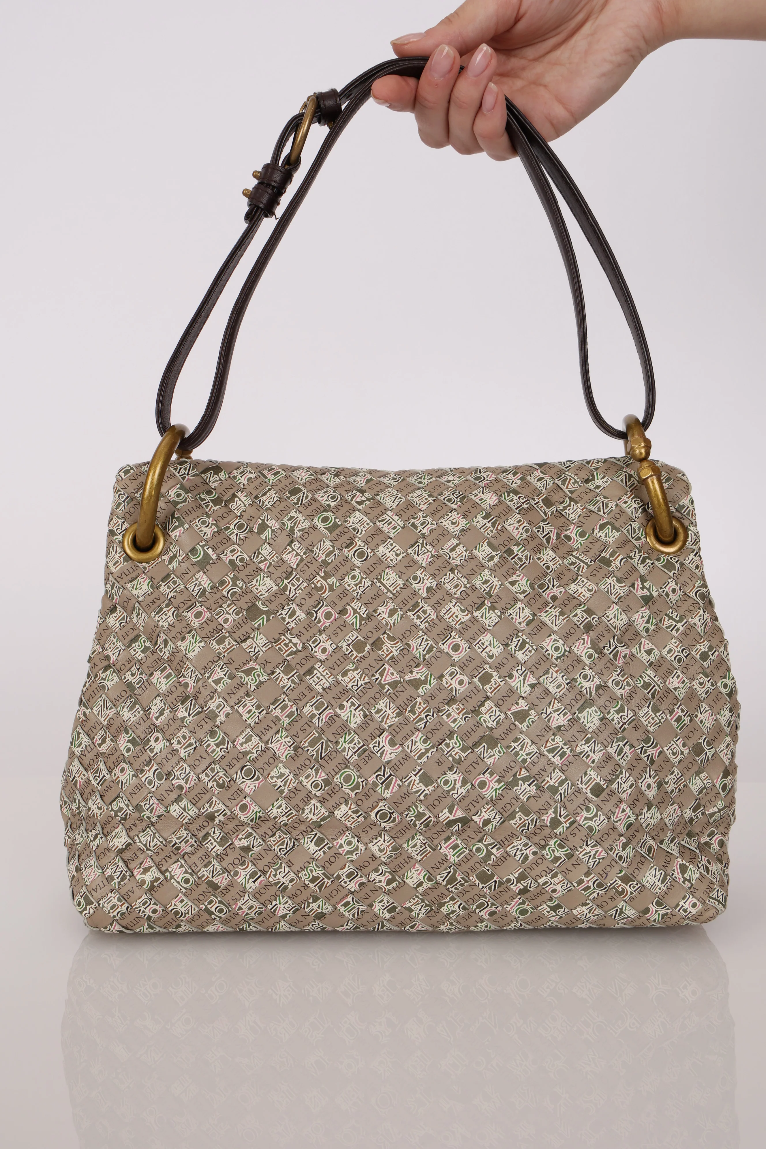 Rare Bottega Veneta 2008 Ayers Newspaper Script Intrecciato Shoulder Bag - Image 8