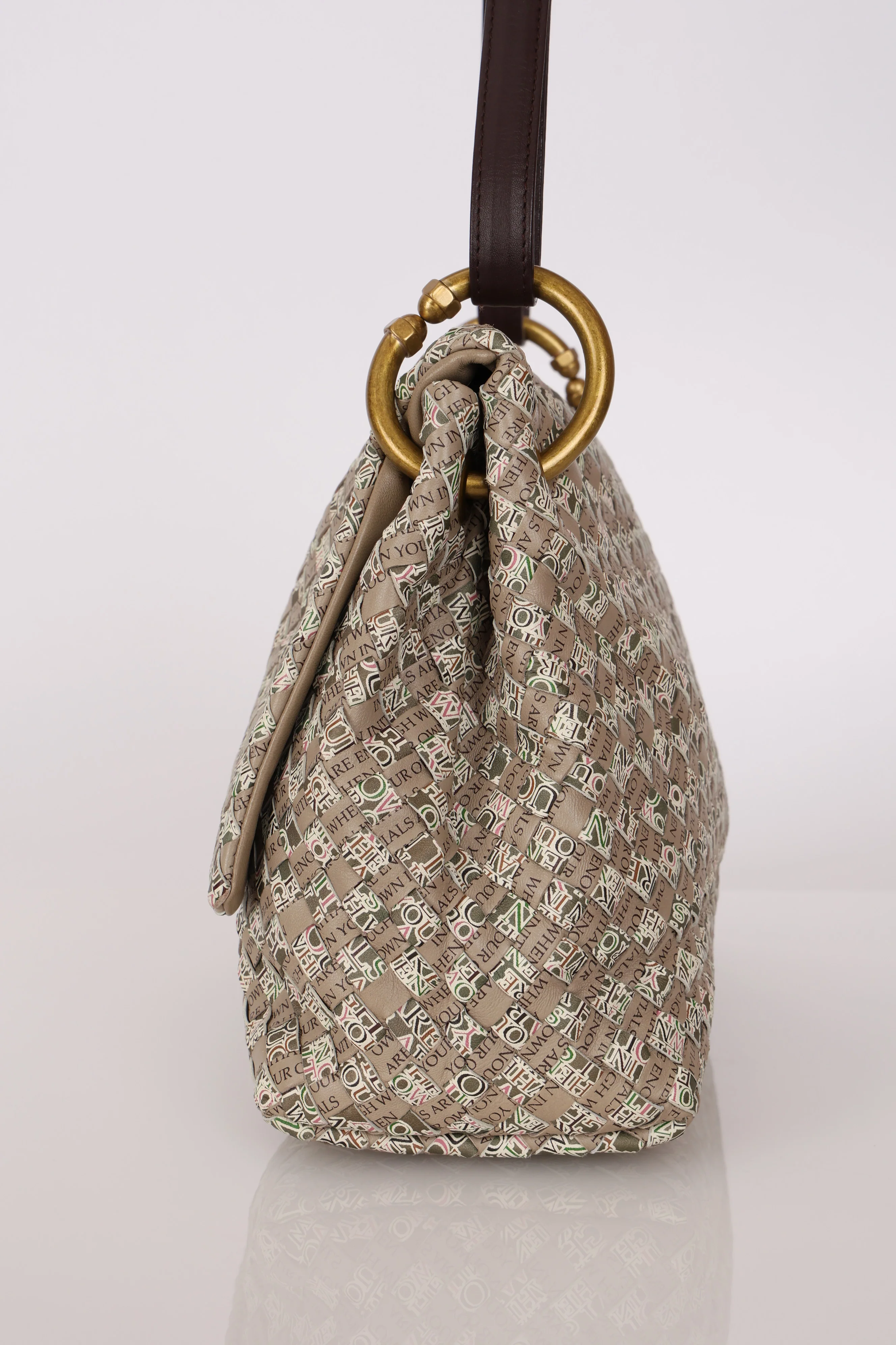 Rare Bottega Veneta 2008 Ayers Newspaper Script Intrecciato Shoulder Bag - Image 9