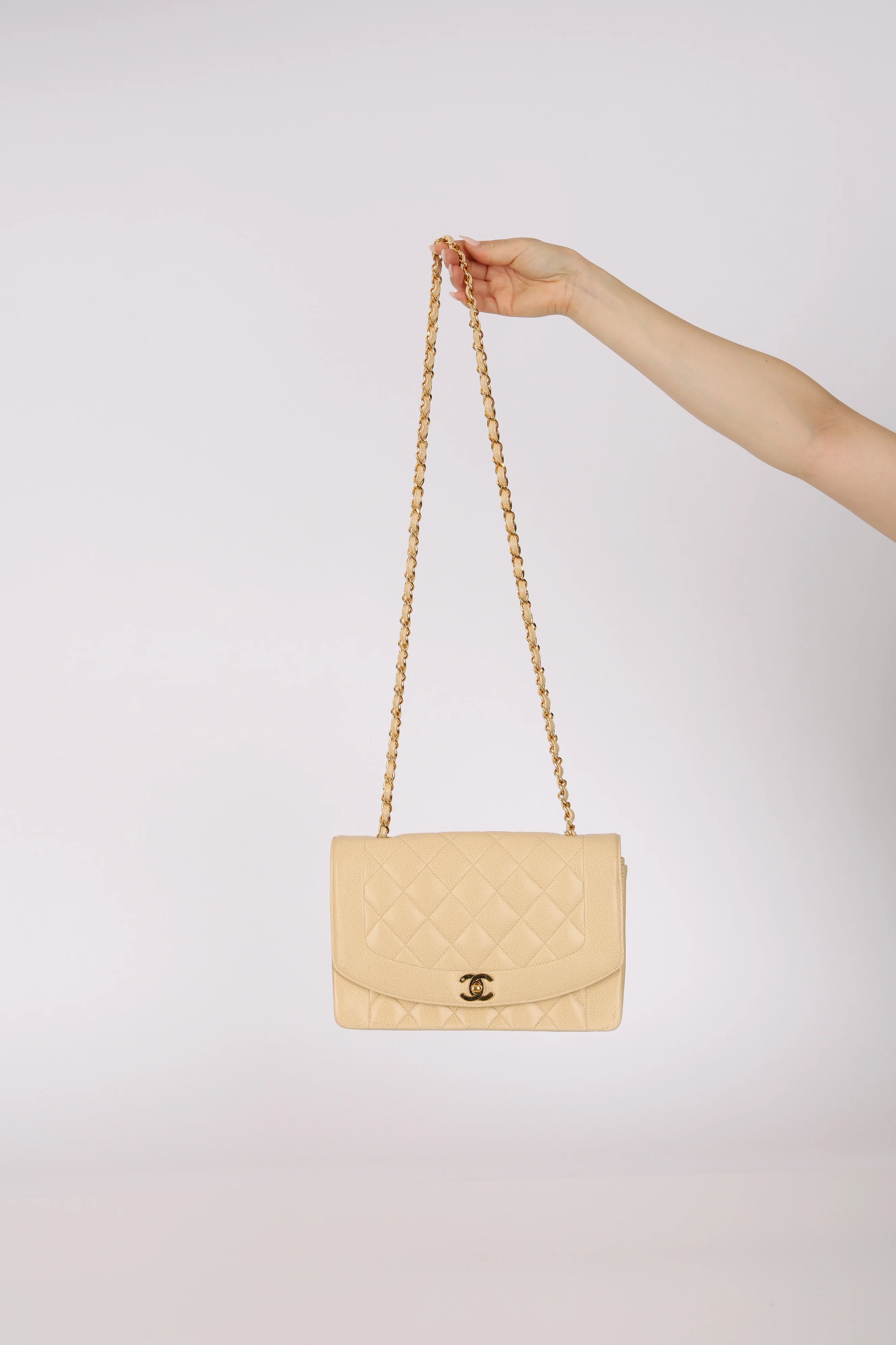 Rare Chanel 1993 Vanilla Caviar Medium Diana Flap 24K GP - Image 3