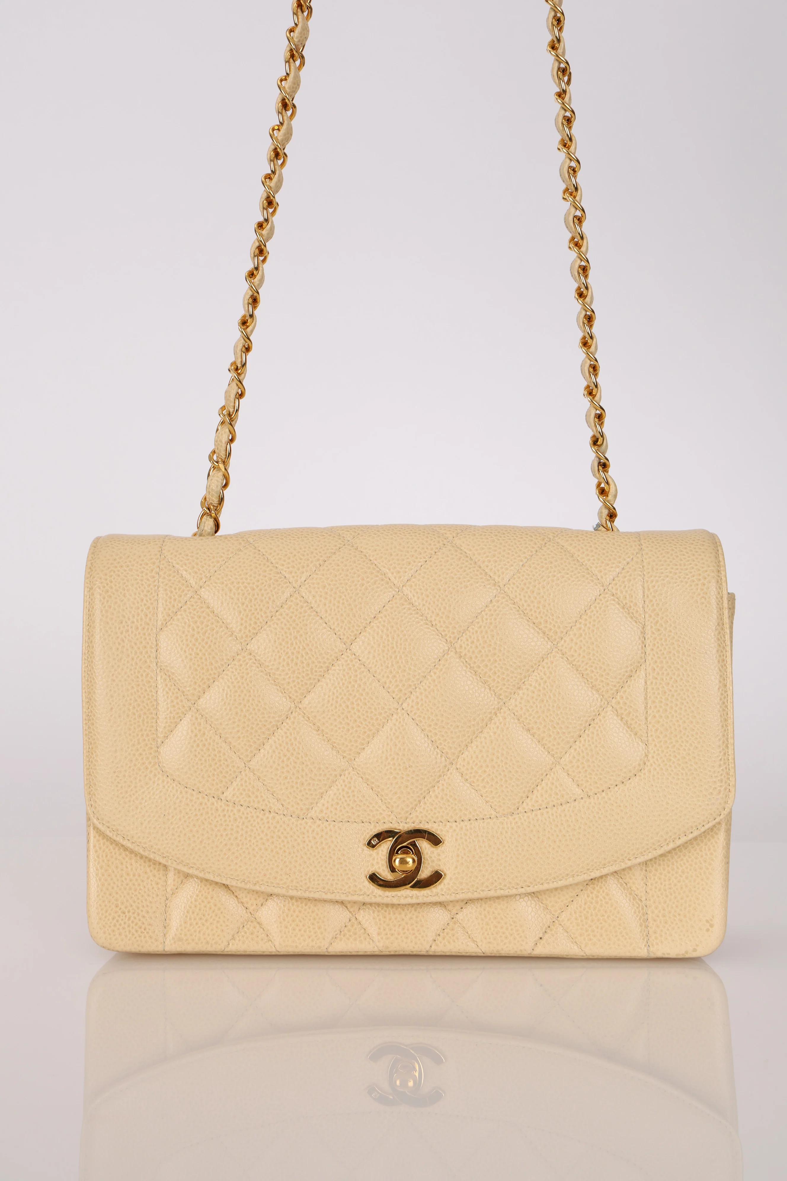 Rare Chanel 1993 Vanilla Caviar Medium Diana Flap 24K GP - Image 6