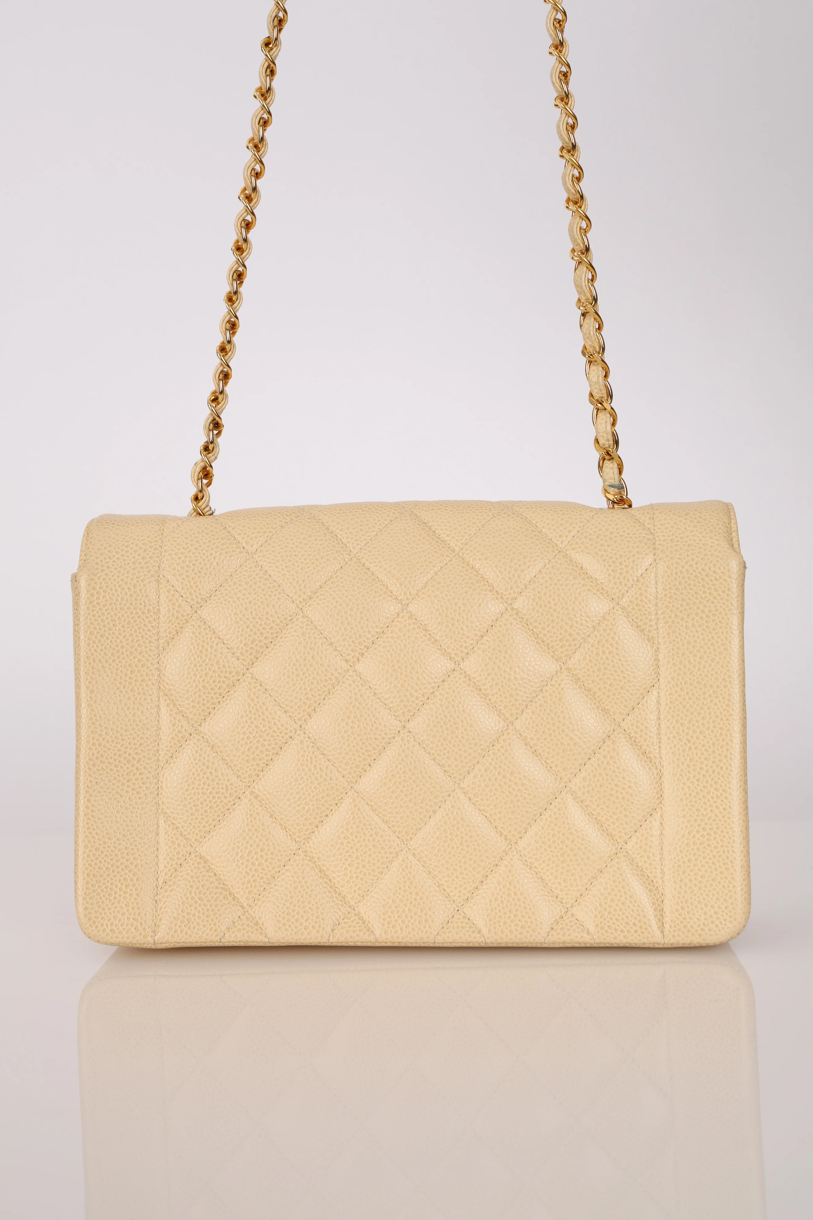 Rare Chanel 1993 Vanilla Caviar Medium Diana Flap 24K GP - Image 8