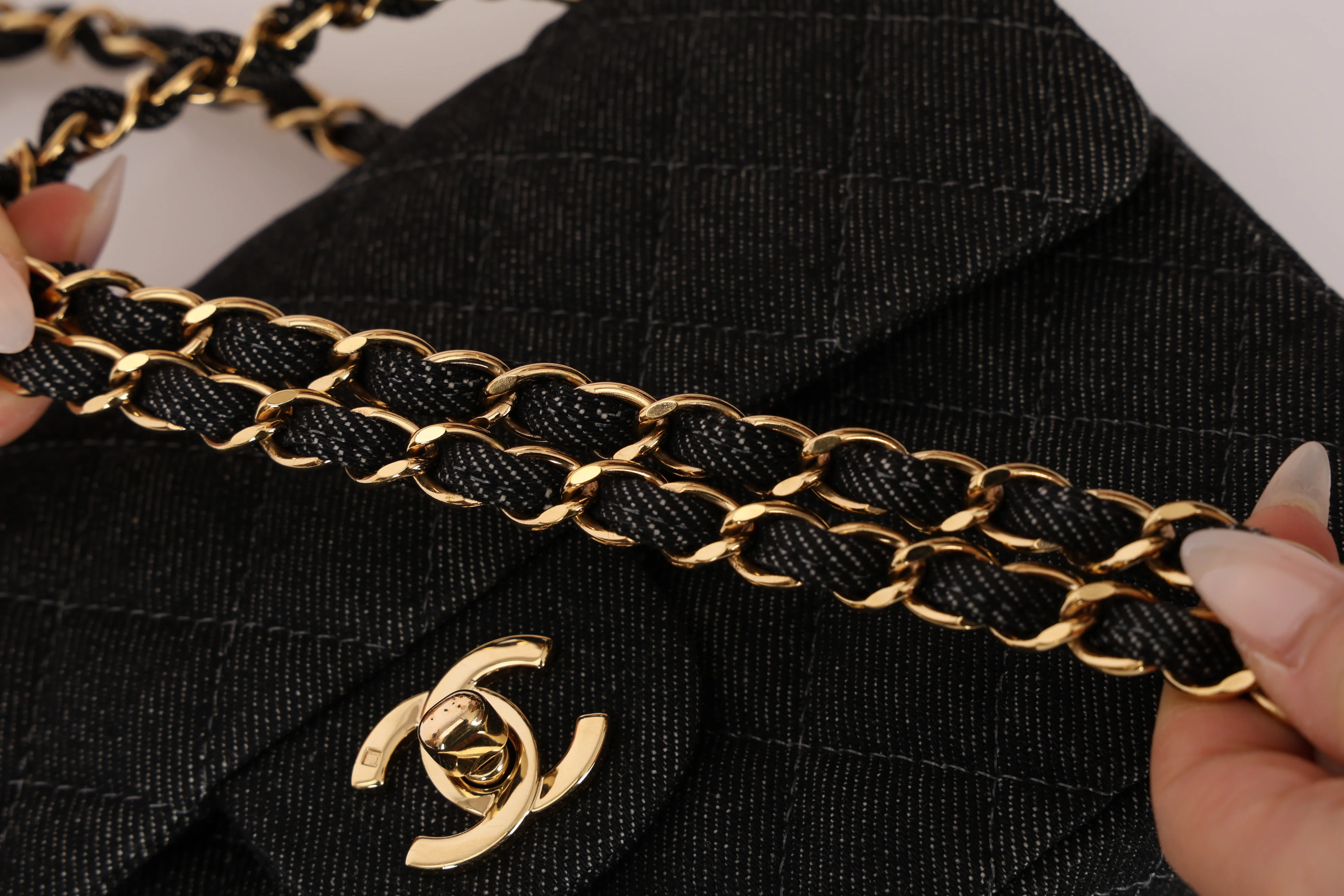 Ultra-Rare Chanel 1997 Black Denim Small Double Flap 24K GP - Image 11