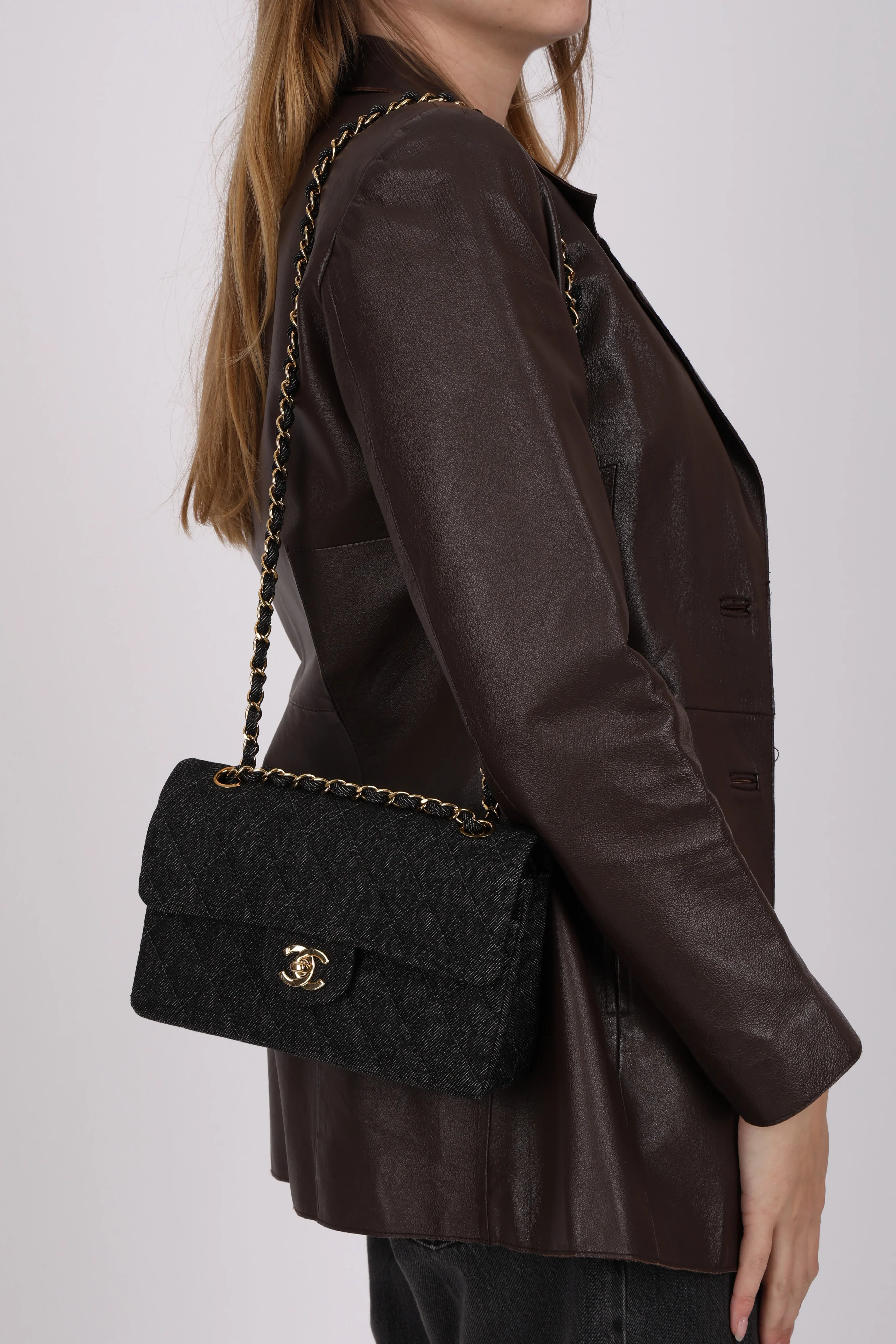 Ultra-Rare Chanel 1997 Black Denim Small Double Flap 24K GP - Image 13