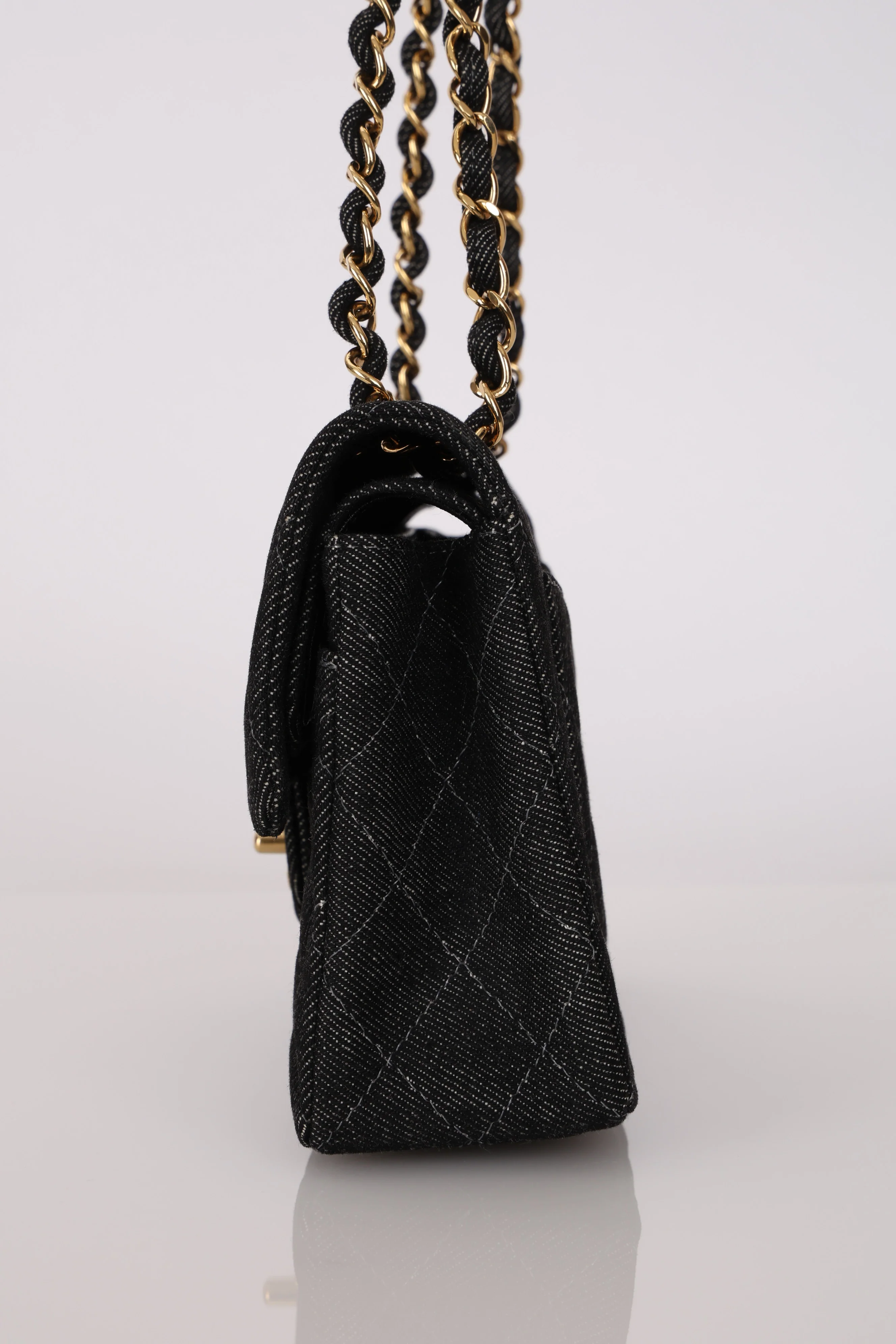 Ultra-Rare Chanel 1997 Black Denim Small Double Flap 24K GP - Image 7