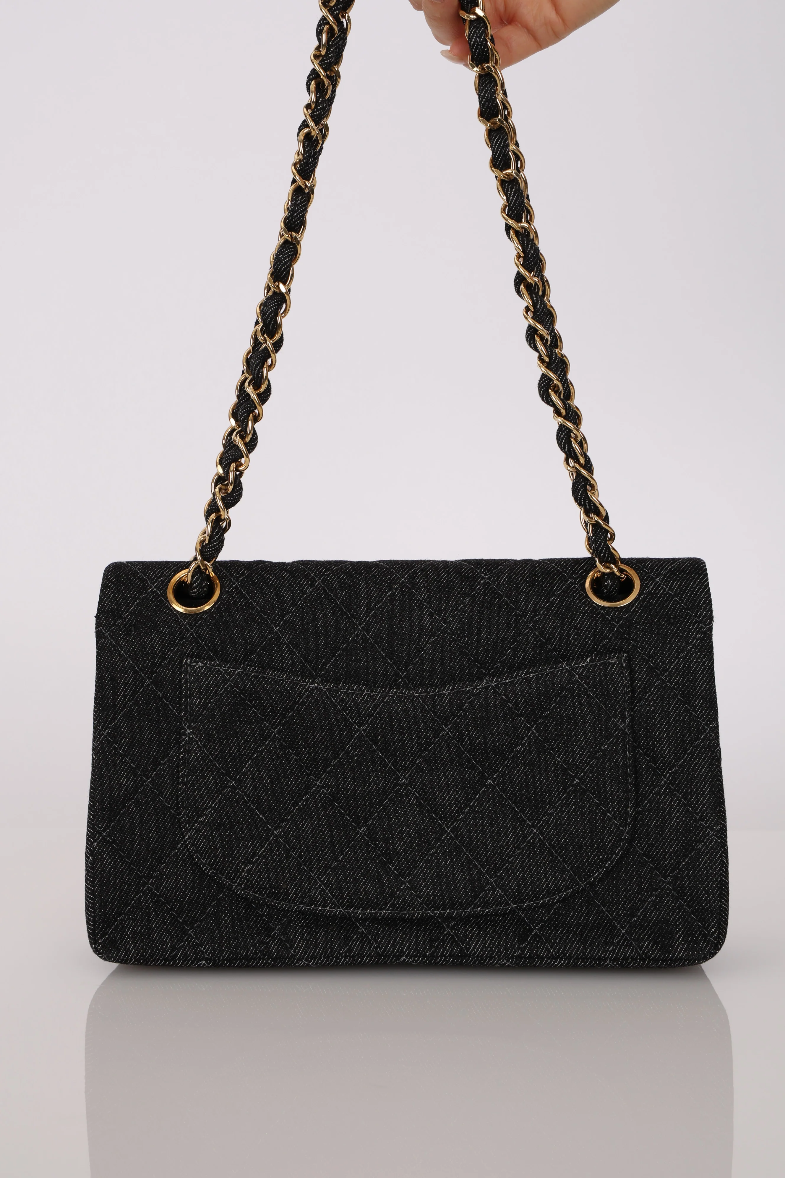 Ultra-Rare Chanel 1997 Black Denim Small Double Flap 24K GP - Image 8