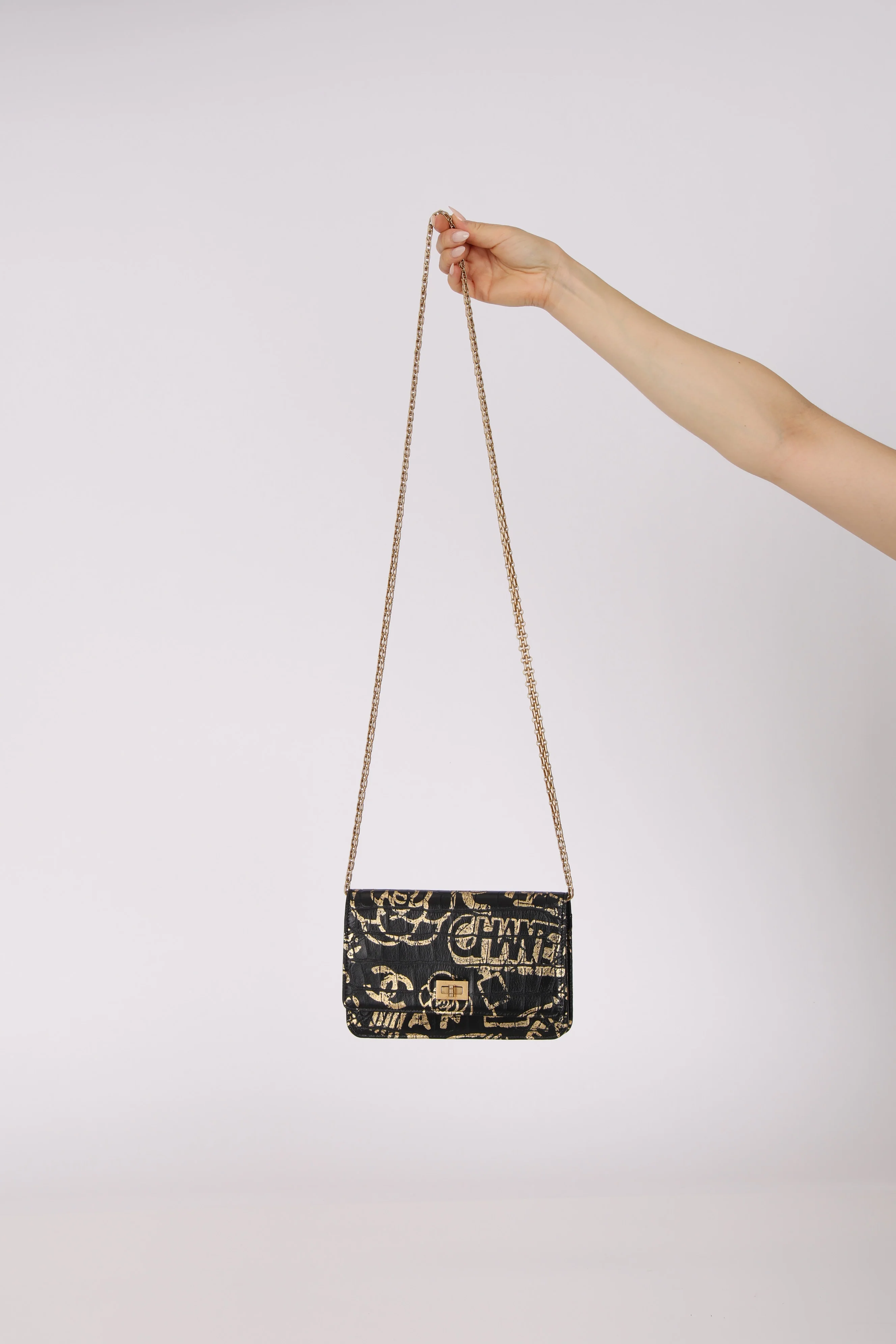 Limited Edition Chanel 2019 Paris-New York Croc Embossed Graffiti Reissue Wallet on Chain - Image 3