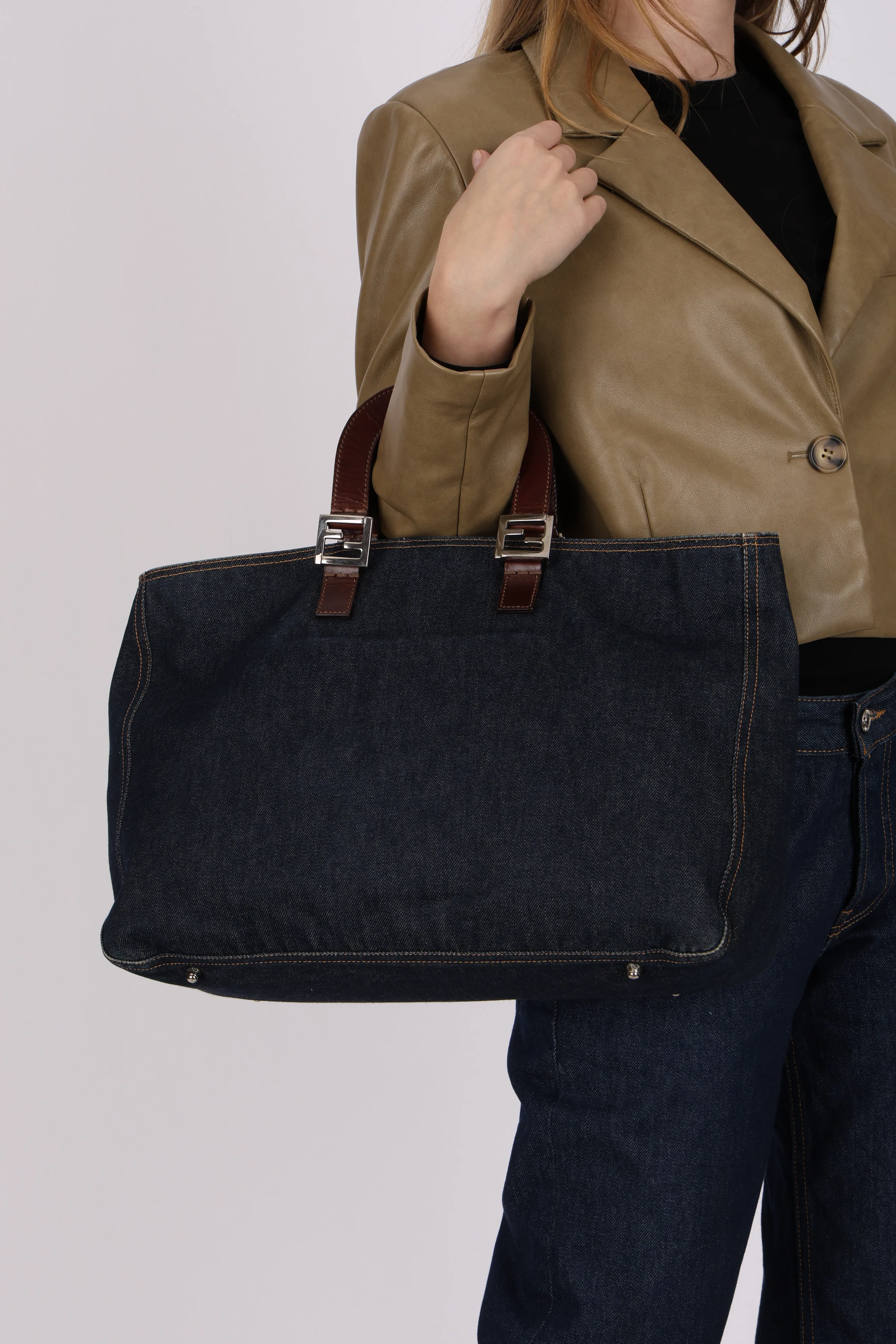 Fendi Denim Large Twin Tote - Image 16