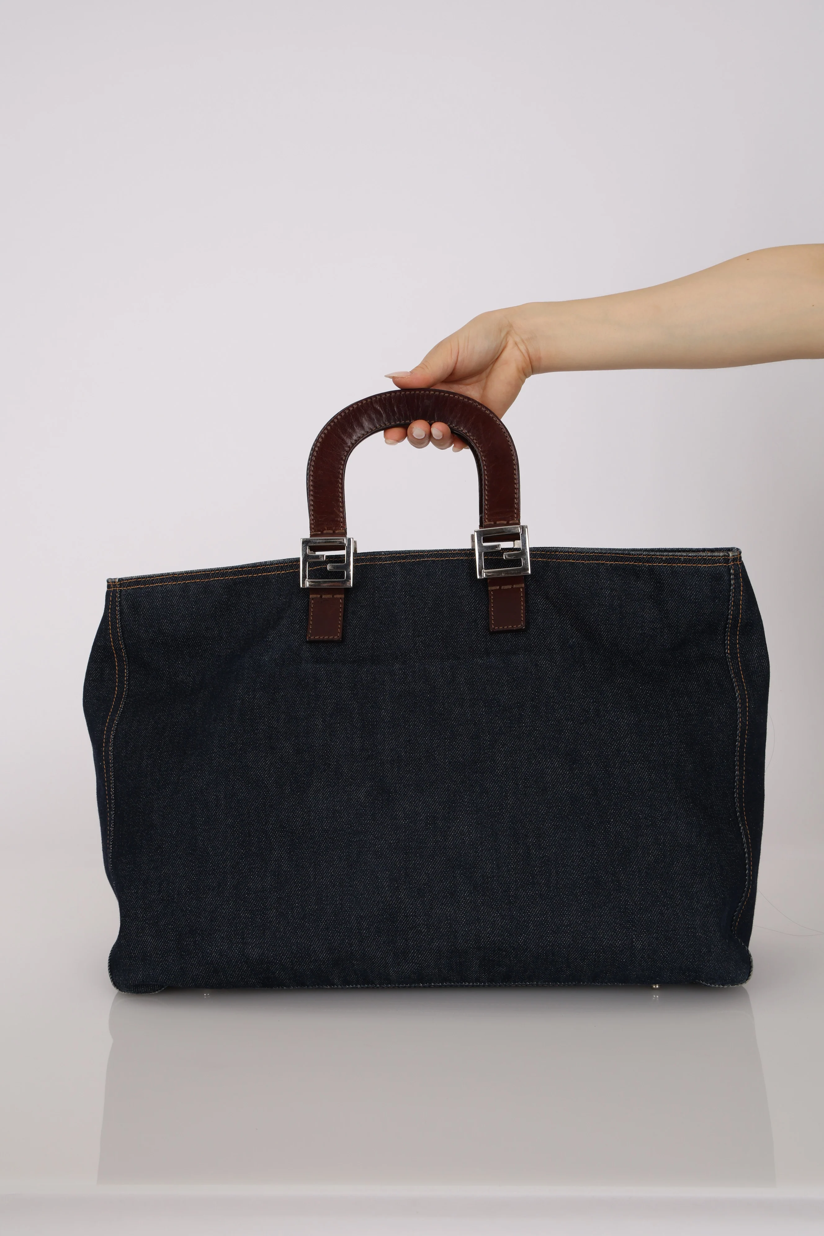 Fendi Denim Large Twin Tote - Image 3