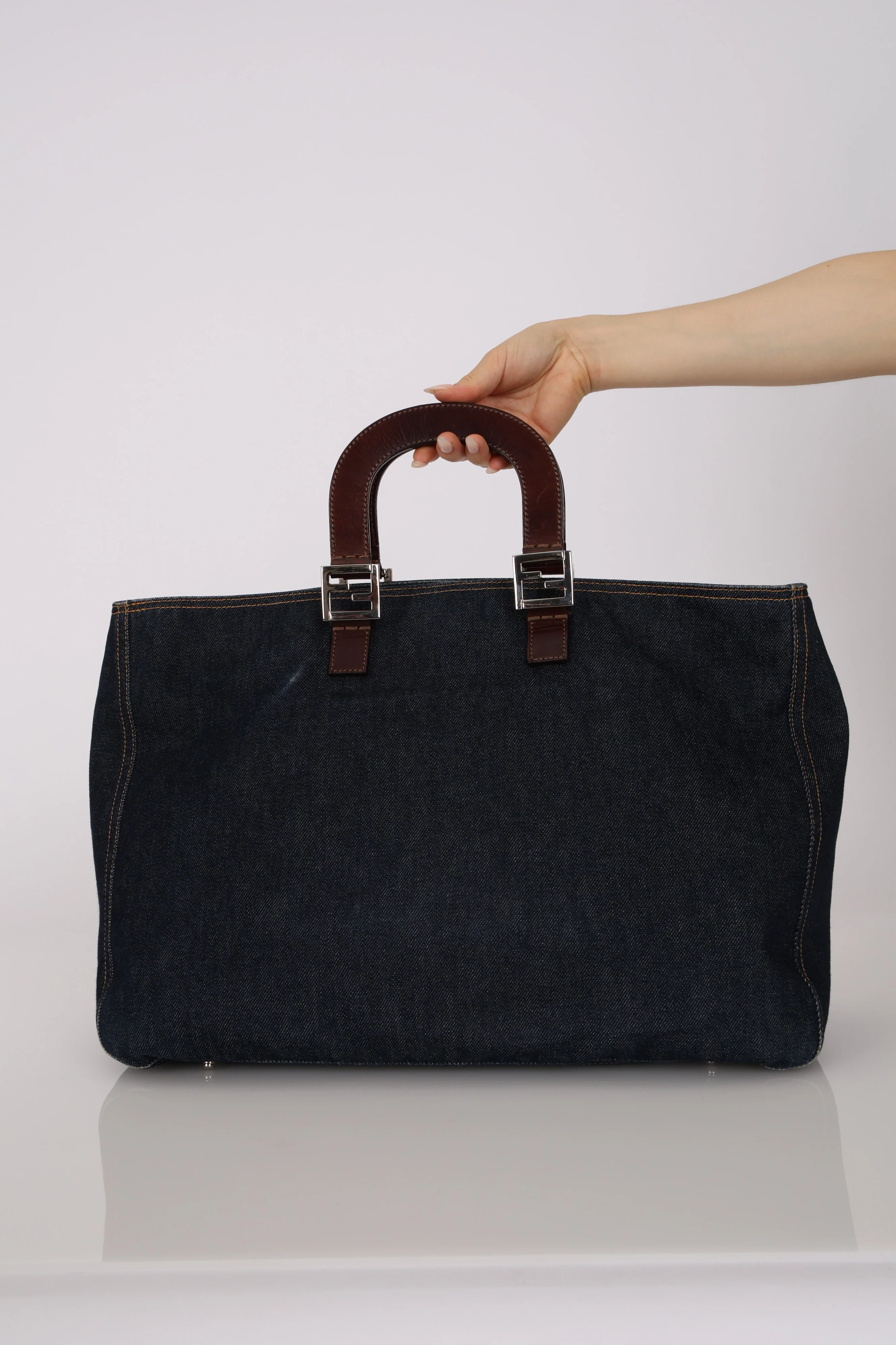 Fendi Denim Large Twin Tote - Image 6