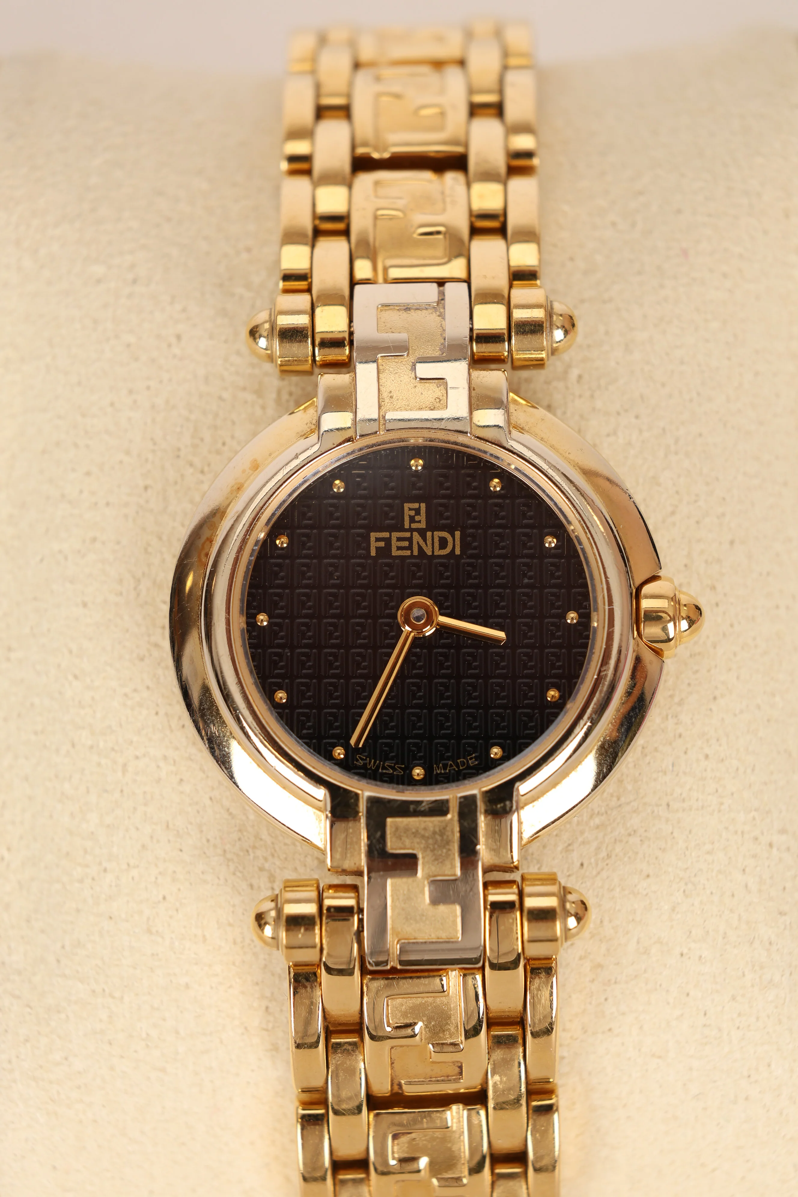 Rare Fendi Orologi 770L Gold Black FF Dial Watch, 26mm - Image 3