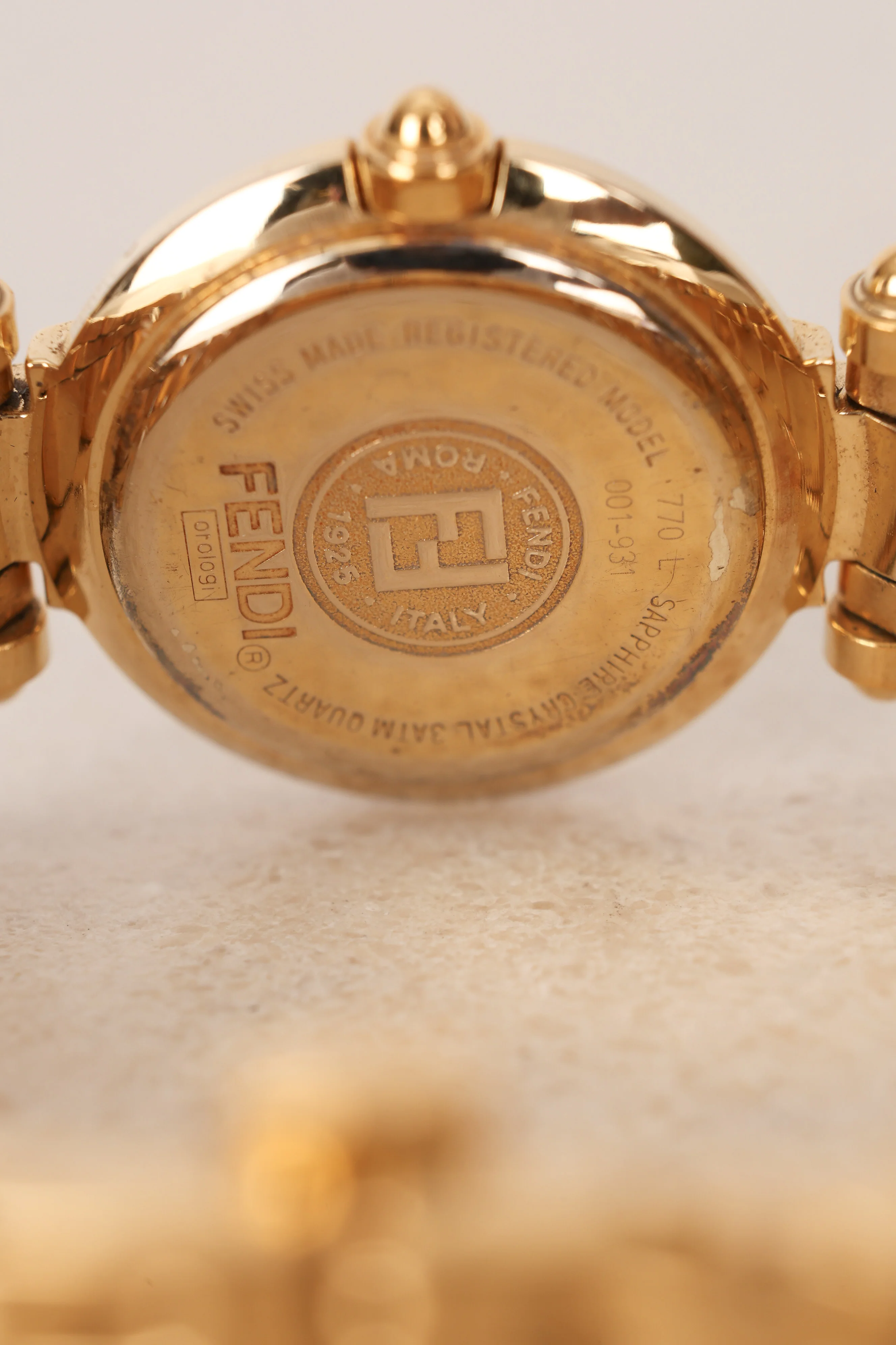 Rare Fendi Orologi 770L Gold Black FF Dial Watch, 26mm - Image 5