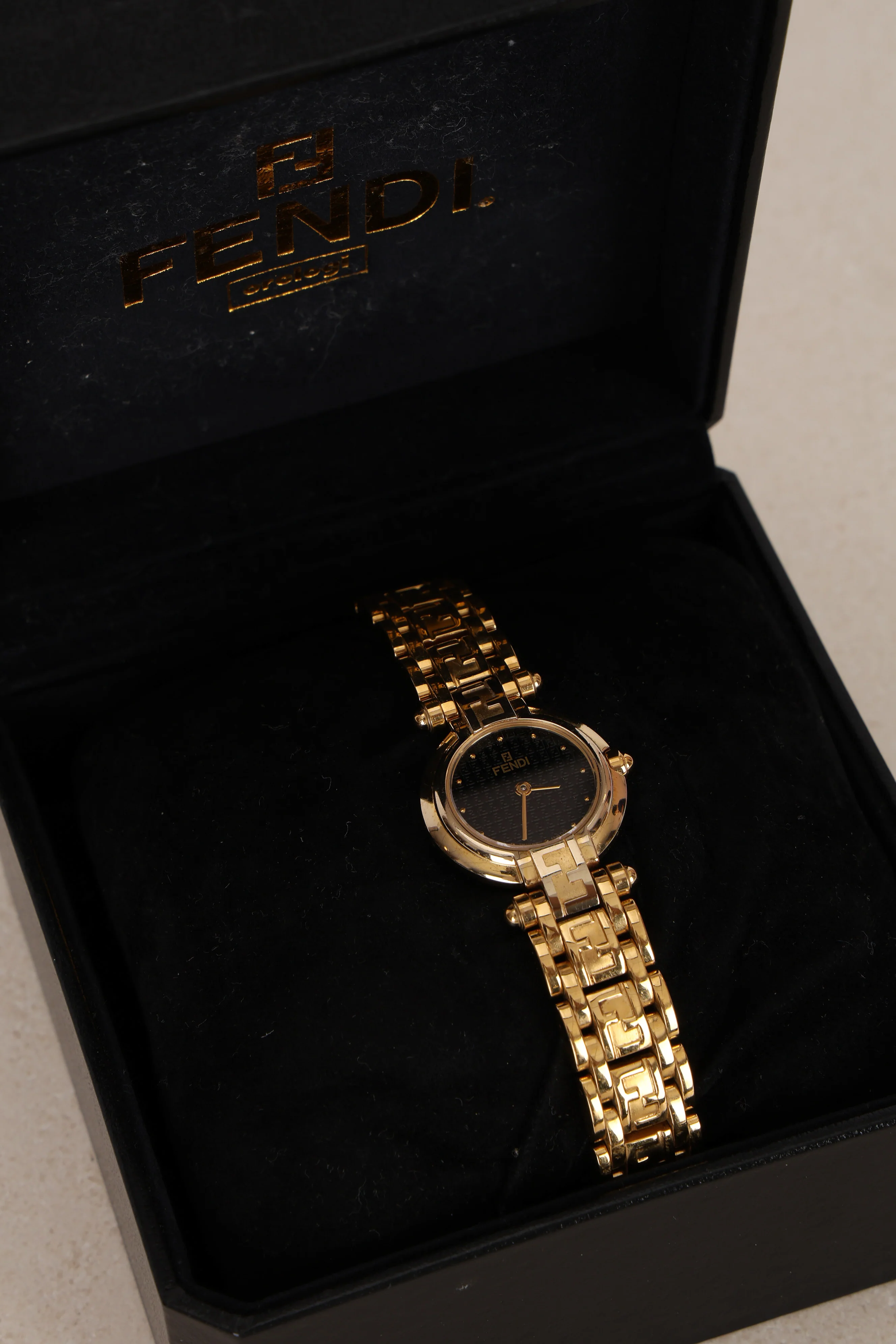 Rare Fendi Orologi 770L Gold Black FF Dial Watch, 26mm - Image 6