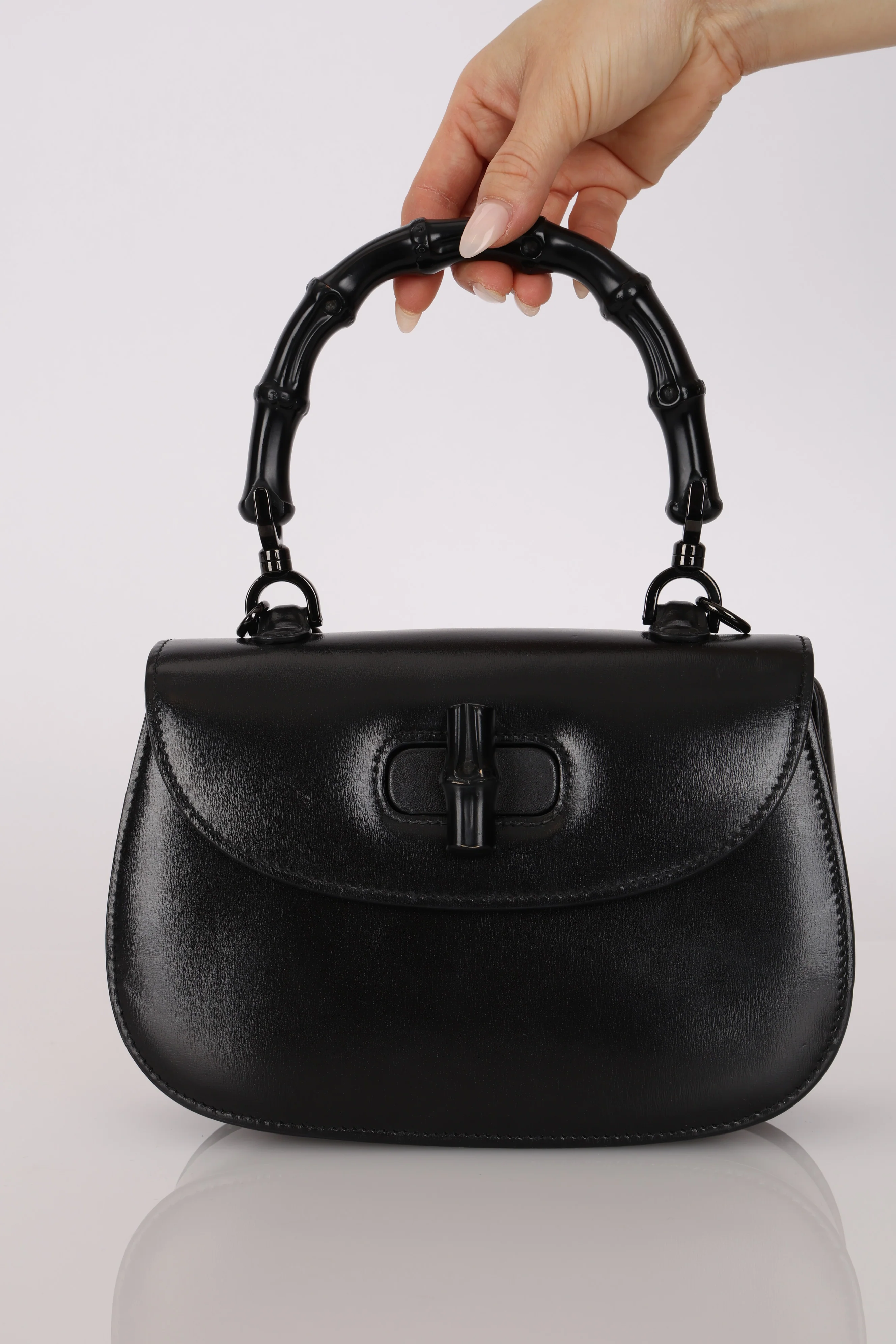Limited Edition Gucci Dyana Lux Calfskin Monochrome Bamboo 1947 Mini Top Handle Bag - Image 5