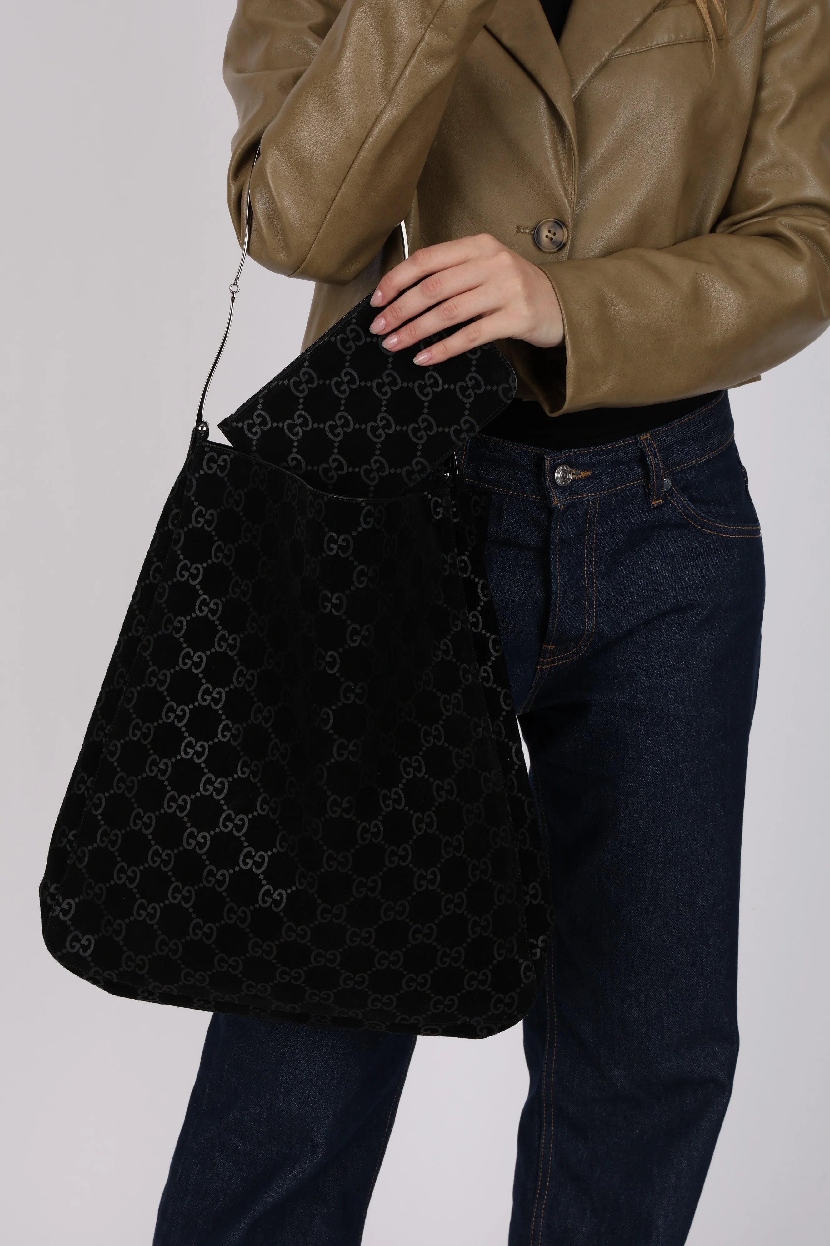 Gucci GG Suede Thin Horsebit Tote with Pouch - Image 12