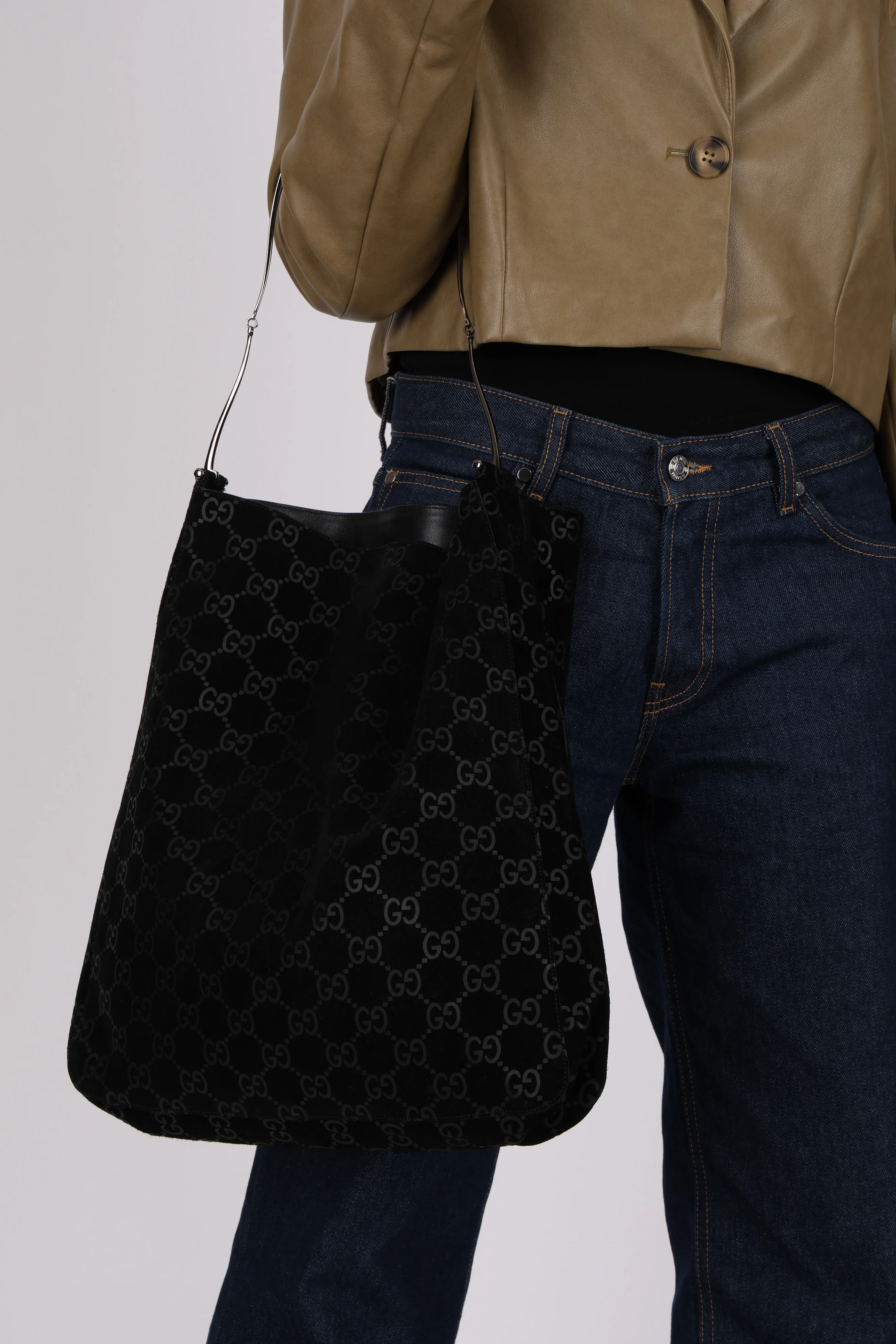 Gucci GG Suede Thin Horsebit Tote with Pouch - Image 13