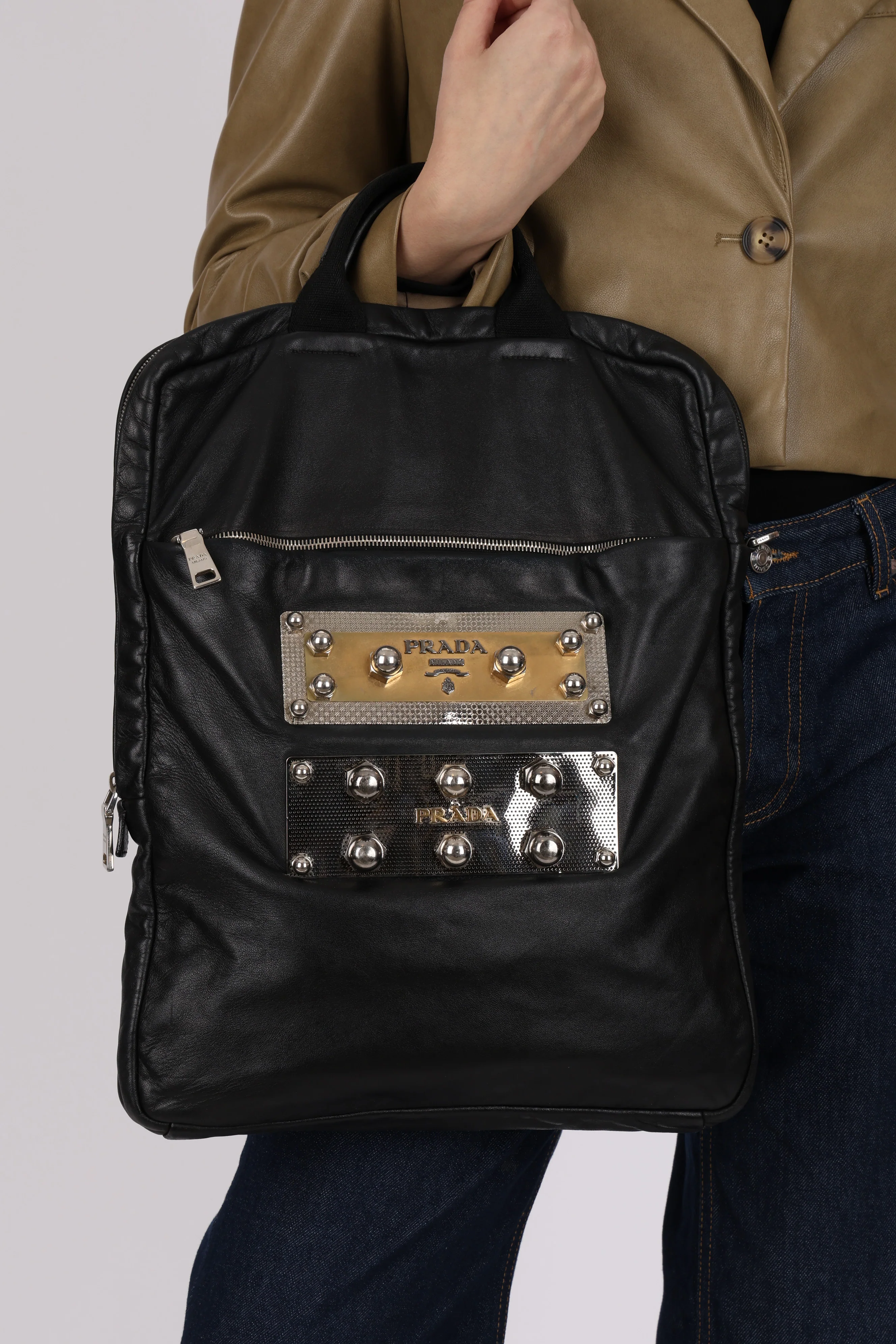 Prada Nappa Metal Plate Stud Logo Tote - Image 10