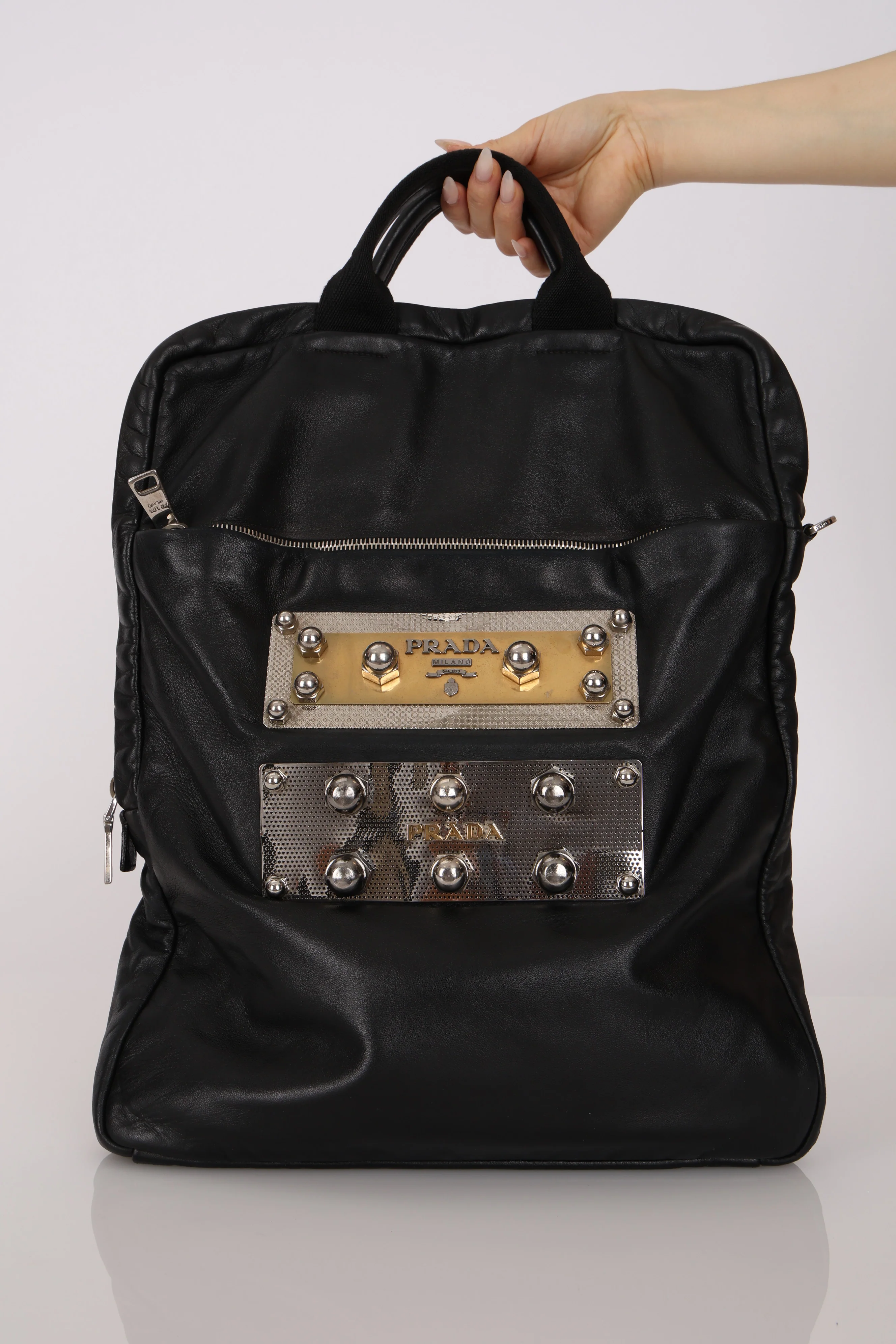 Prada Nappa Metal Plate Stud Logo Tote - Image 3