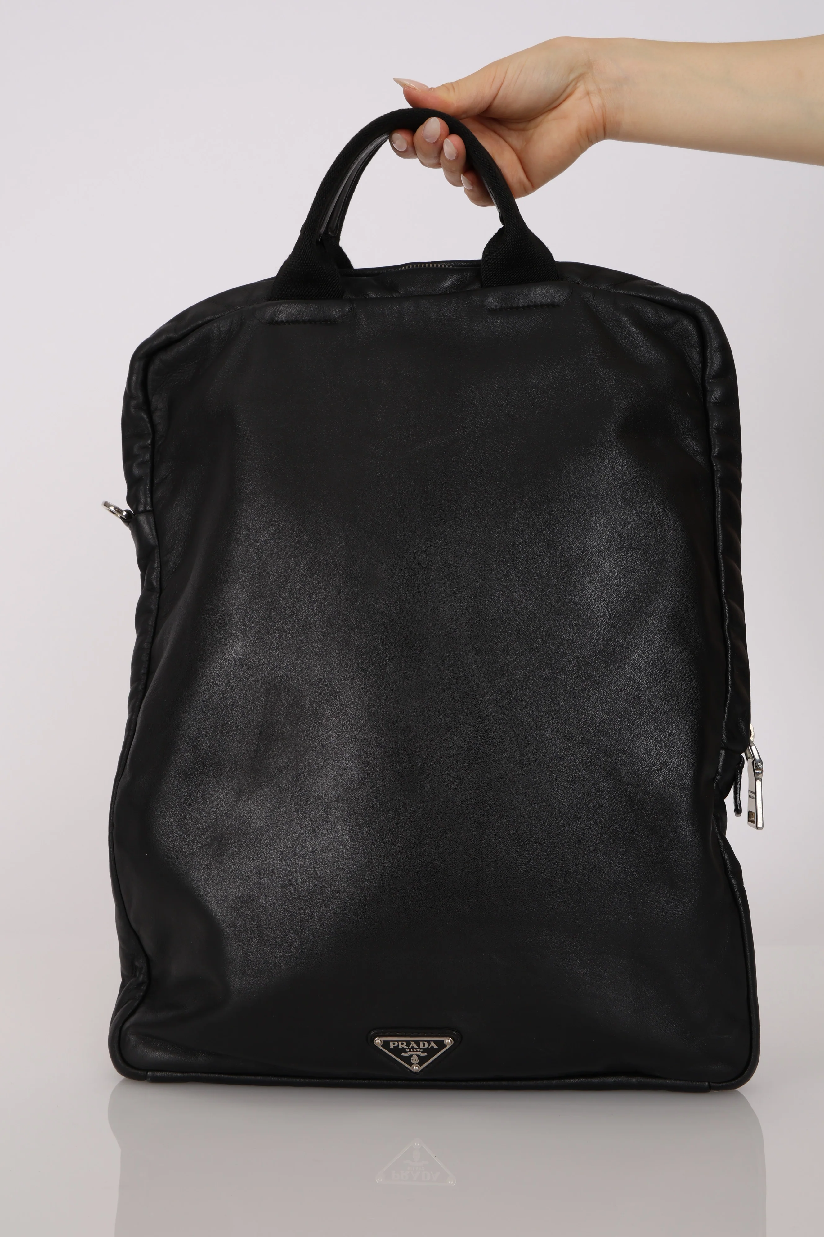 Prada Nappa Metal Plate Stud Logo Tote - Image 4