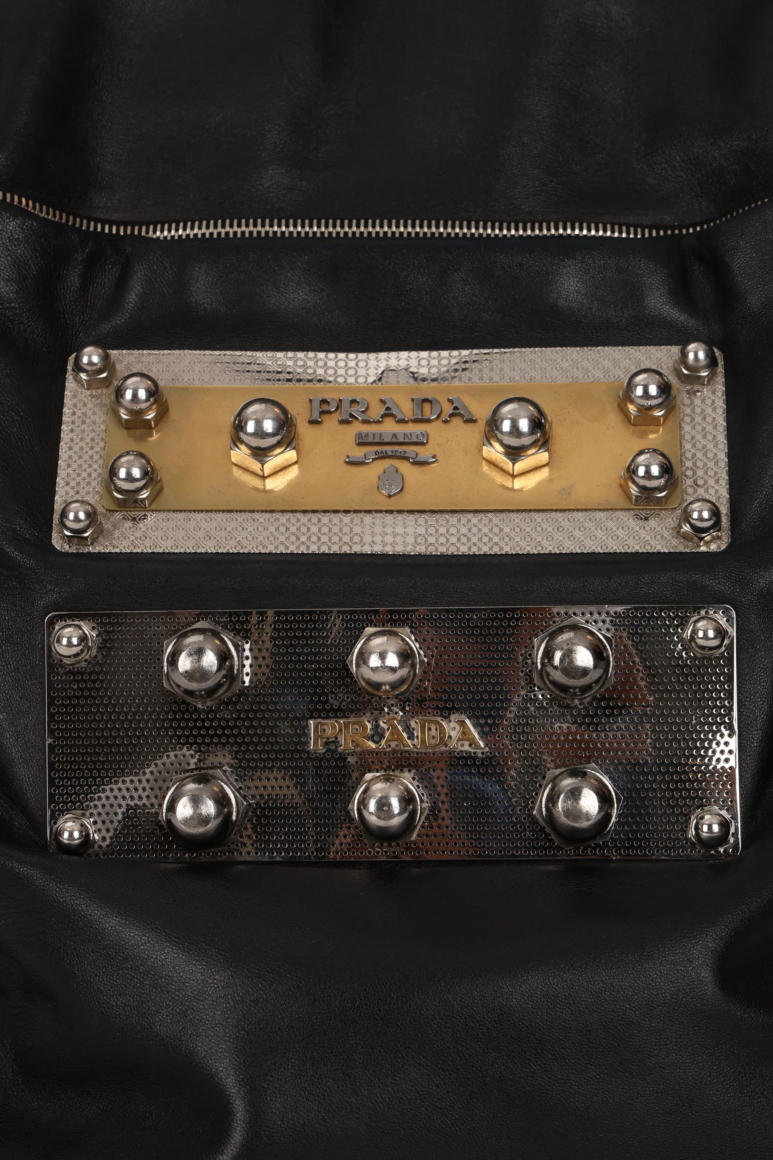 Prada Nappa Metal Plate Stud Logo Tote - Image 6
