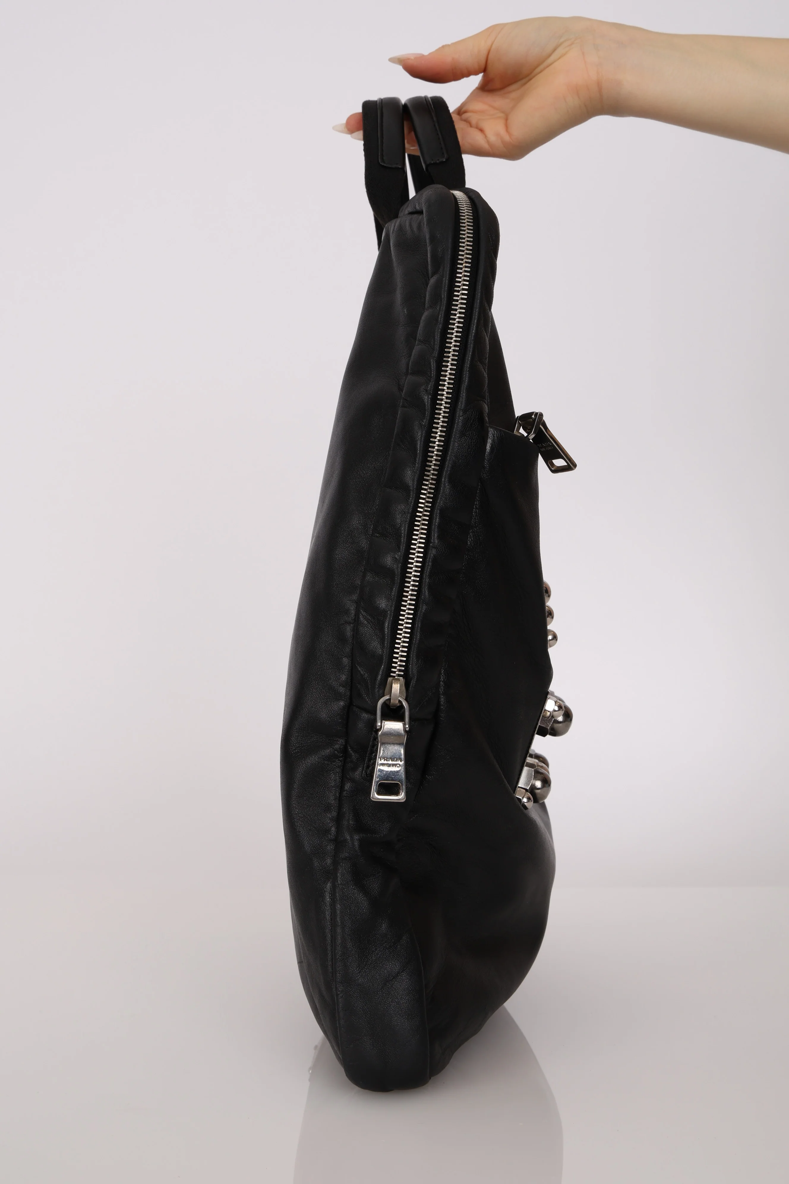 Prada Nappa Metal Plate Stud Logo Tote - Image 8